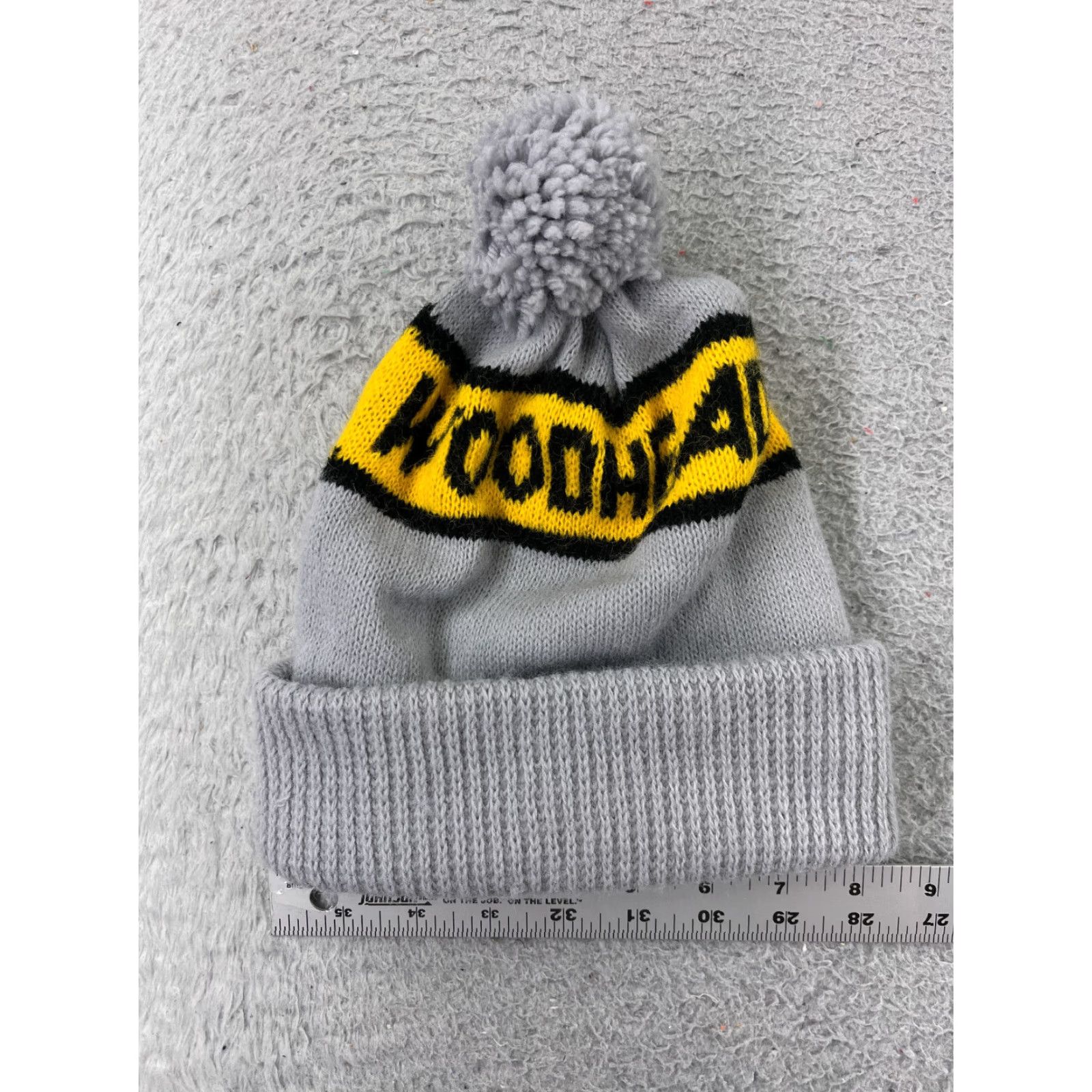 Vintage WoodHead Beanie Toque Adult One Size Gray Yellow Knit Acrylic Blend Pom Ski Hat Mens Beanie SKI Logo Knit Adjustable Size ONE SIZE - 4 Thumbnail