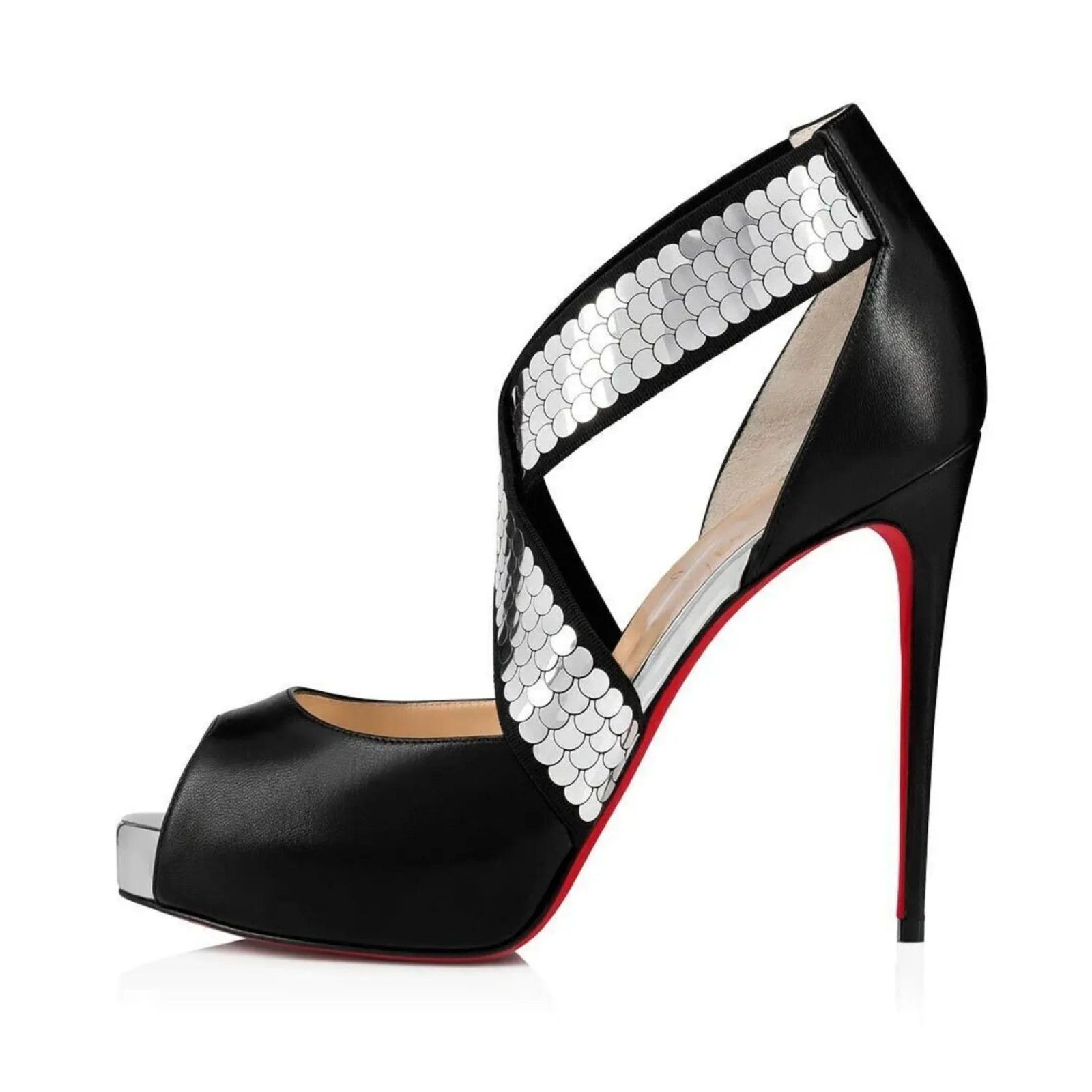 Christian Louboutin Xiletta 120 Black Silver Peep Platform Sandal Heel Pump 35.5 Size US 5.5 / IT 35.5 - 3 Thumbnail