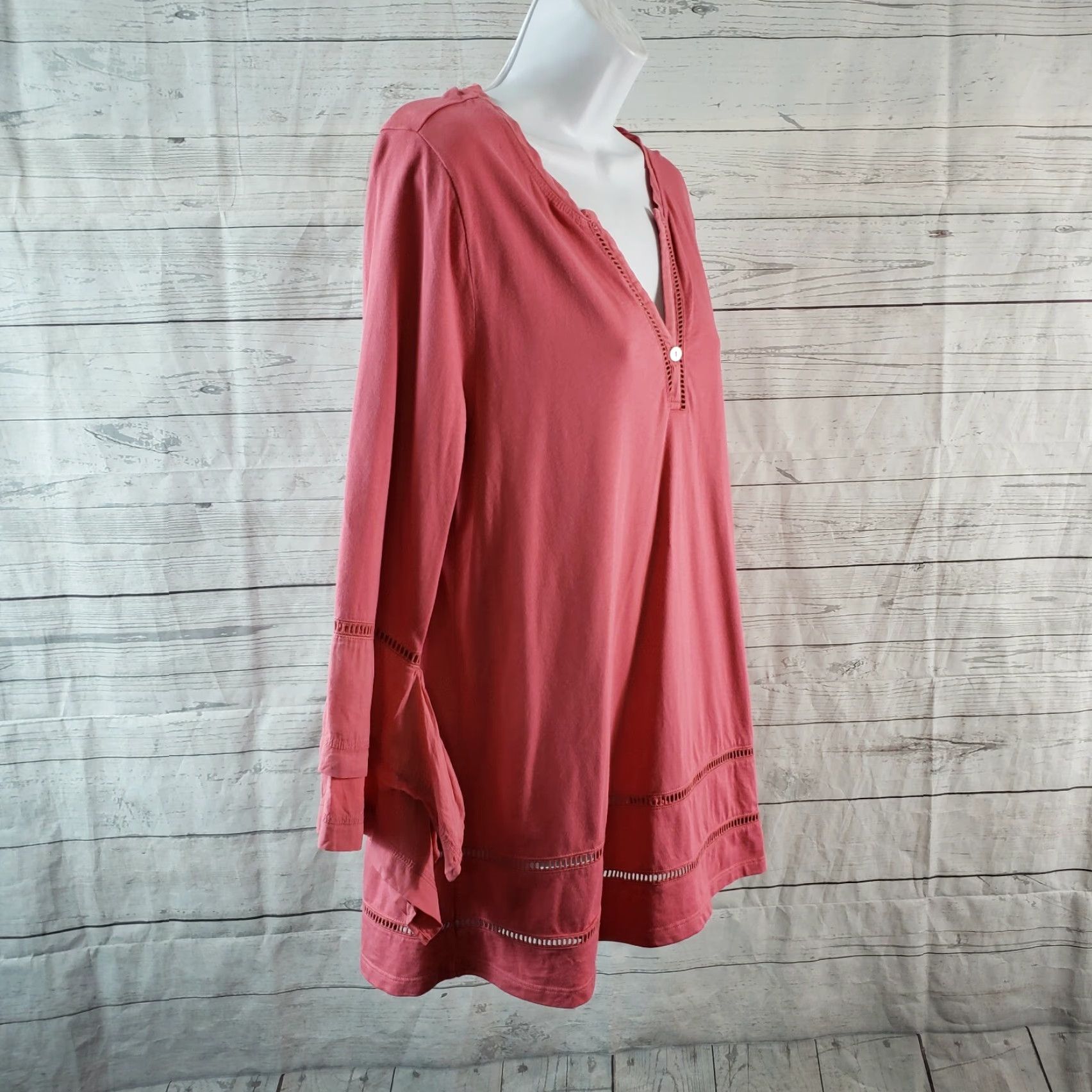 Soft Surroundings Soft Surroundings Imogen Top Womens Blouse 3/4 Sleeve Cotton Blend Pink Medium Size M / US 6-8 / IT 42-44 - 3 Thumbnail