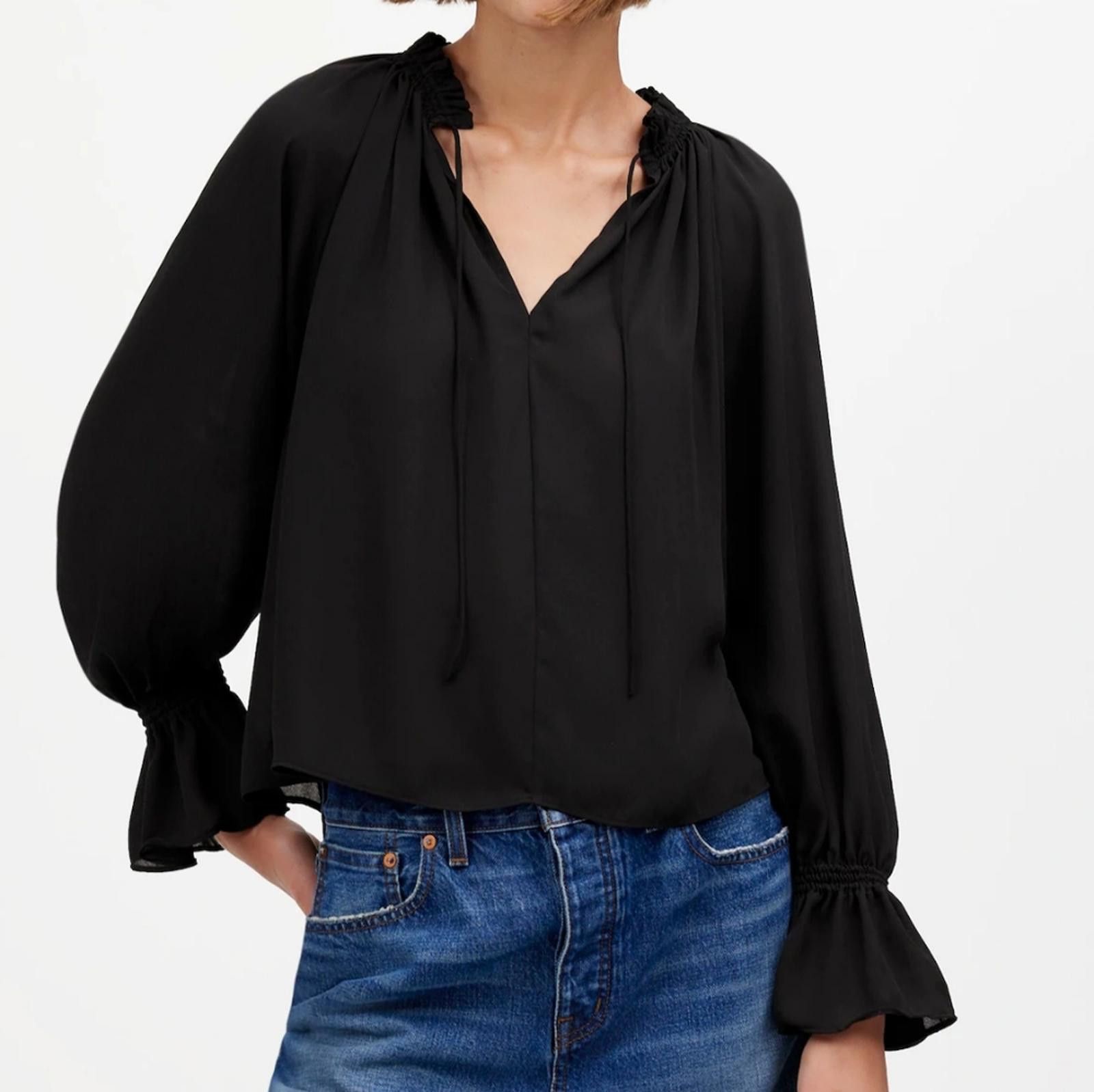 Madewell Madewell Long-Sleeve Tie-Neck Top Size XXS / US 00 / IT 34 - 1 Thumbnail