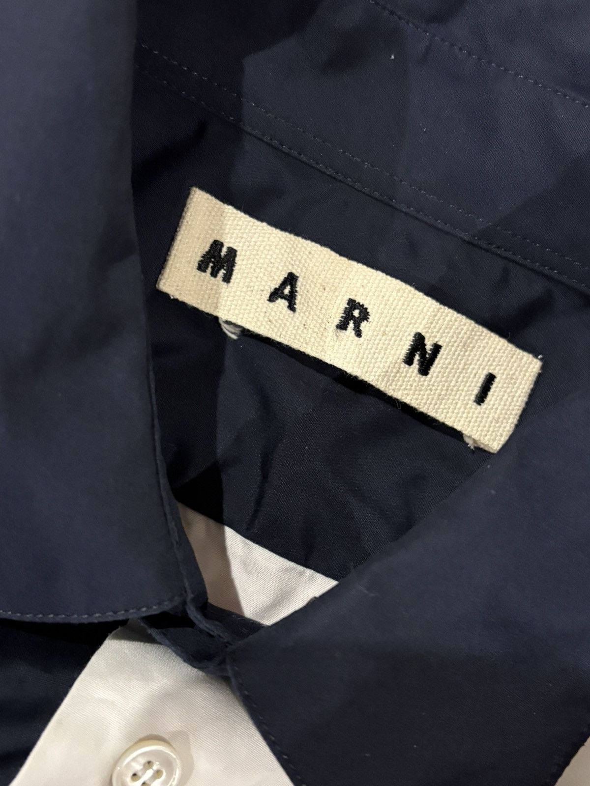 Marni Navy And White Colour Block Shirt Size US M / EU 48-50 / 2 - 2 Thumbnail