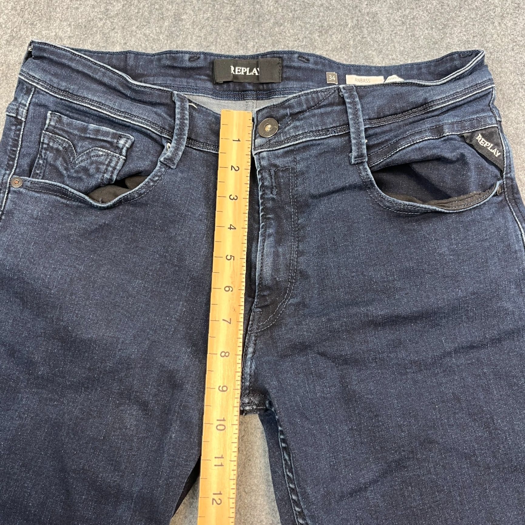 Replay Replay Anbass Mens Jeans Slim Skinny 32 Dark Wash Blue Stretch Zip Fly Denim 5-Pocket Style Slim Men Jeans Brand Replay Anbass Size US 32 / EU 48 - 5 Thumbnail
