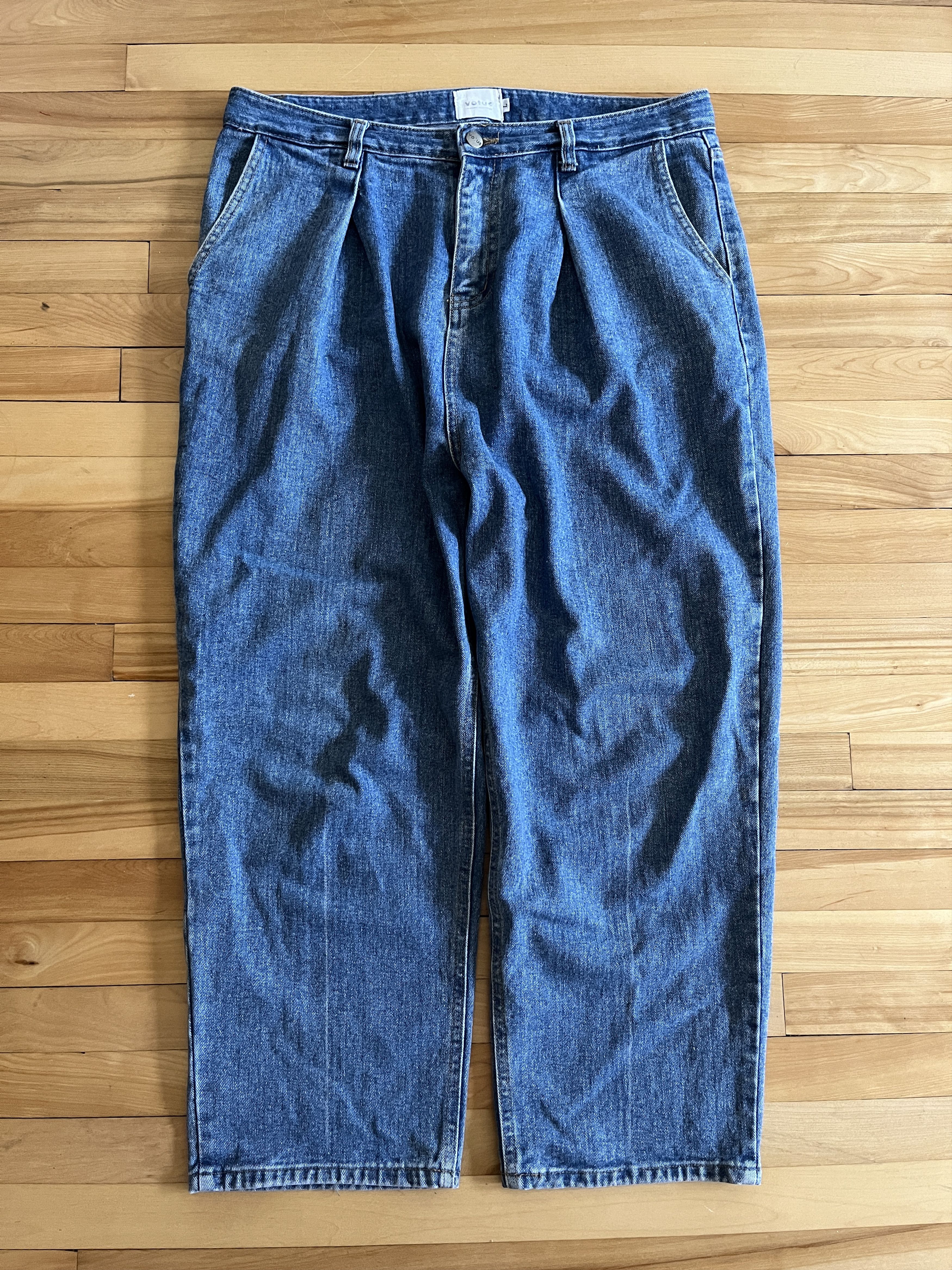 image of Archival Clothing Korean Made Pleated Denim in Blue, Men's (Size 36)