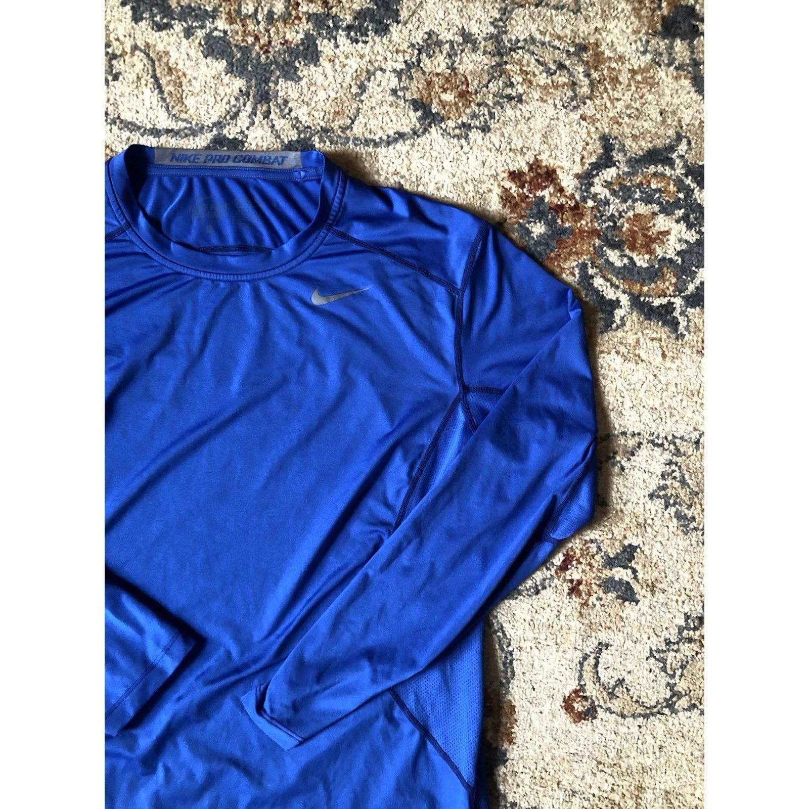 Nike Nike Pro Combat Shirt Mens Large Blue Dri-Fit Fitted Long Sleeve Gym Training Crew Neck Logo Size US L / EU 52-54 / 3 - 4 Thumbnail