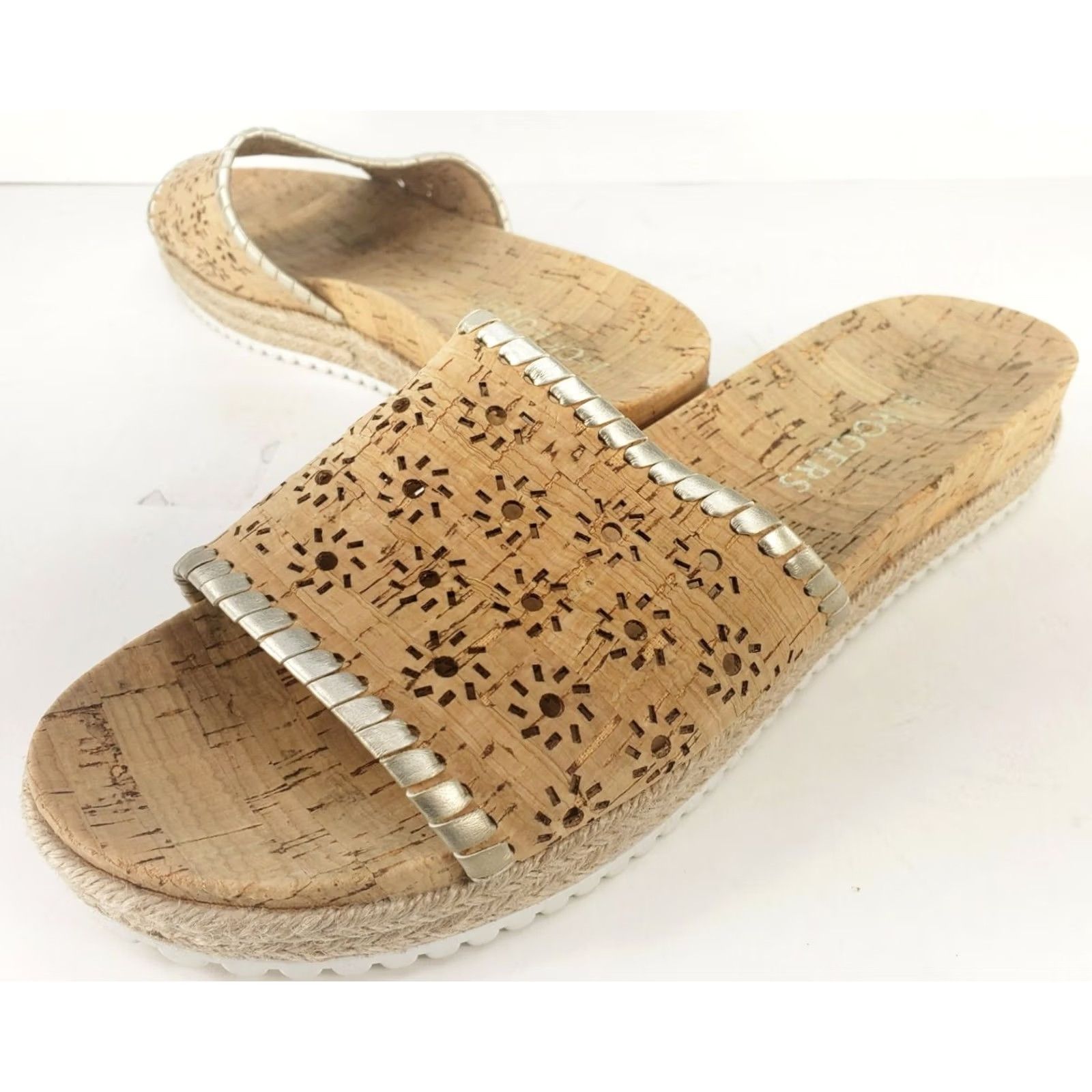 Jack Rogers Jack Rogers Sandals Women's 7M Tan Brown Cork Espadrille Slip On Wedge Casual Comfort & Style Size US 7 / IT 37 - 2 Thumbnail