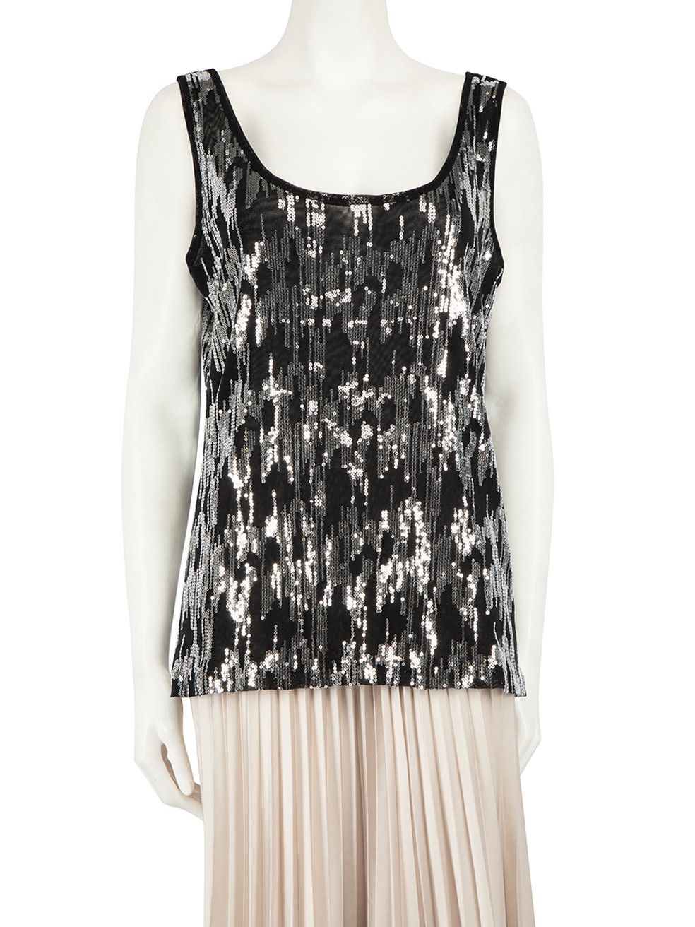image of Versace Black Sequin Sleeveless Top, Women's (Size Large)