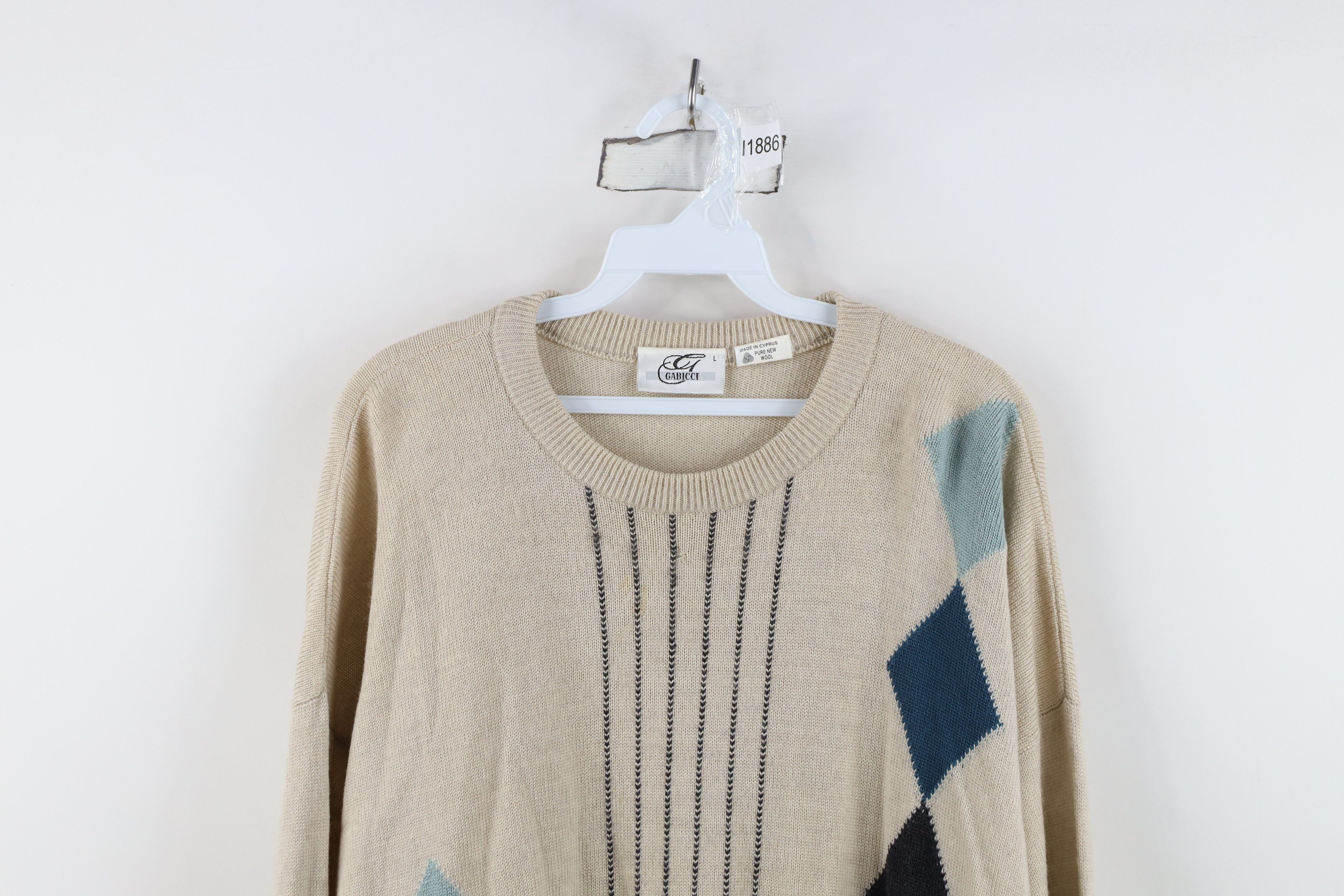 Vintage Vintage 90s Streetwear Argyle Pure New Wool Knit Sweater Size US L / EU 52-54 / 3 - 2 Thumbnail
