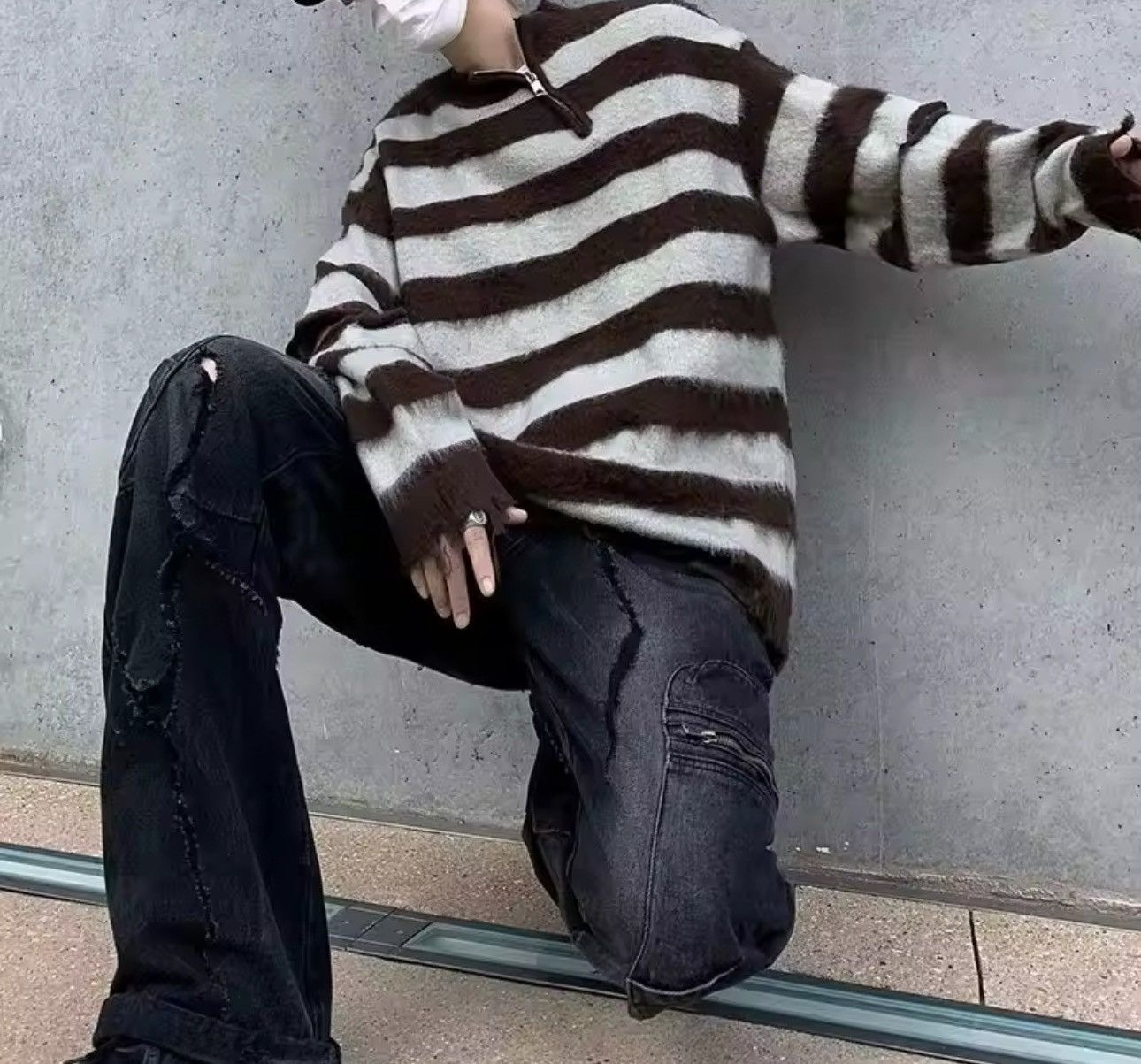 Designer × Vintage Knitted Striped Fluffy Sweater Pullover Size US XL / EU 56 / 4 - 5 Thumbnail
