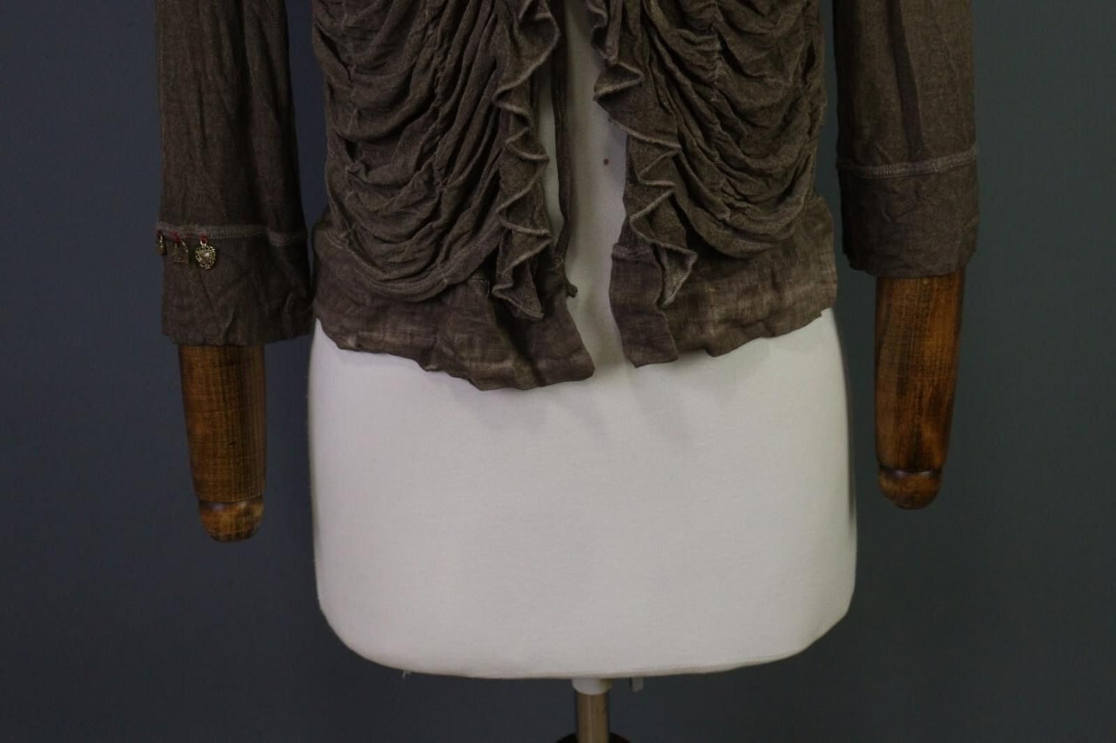 Designer Elisa Cavaletti Brown Designed Drawsting Cardigan Sweater Size M / US 6-8 / IT 42-44 - 2 Thumbnail