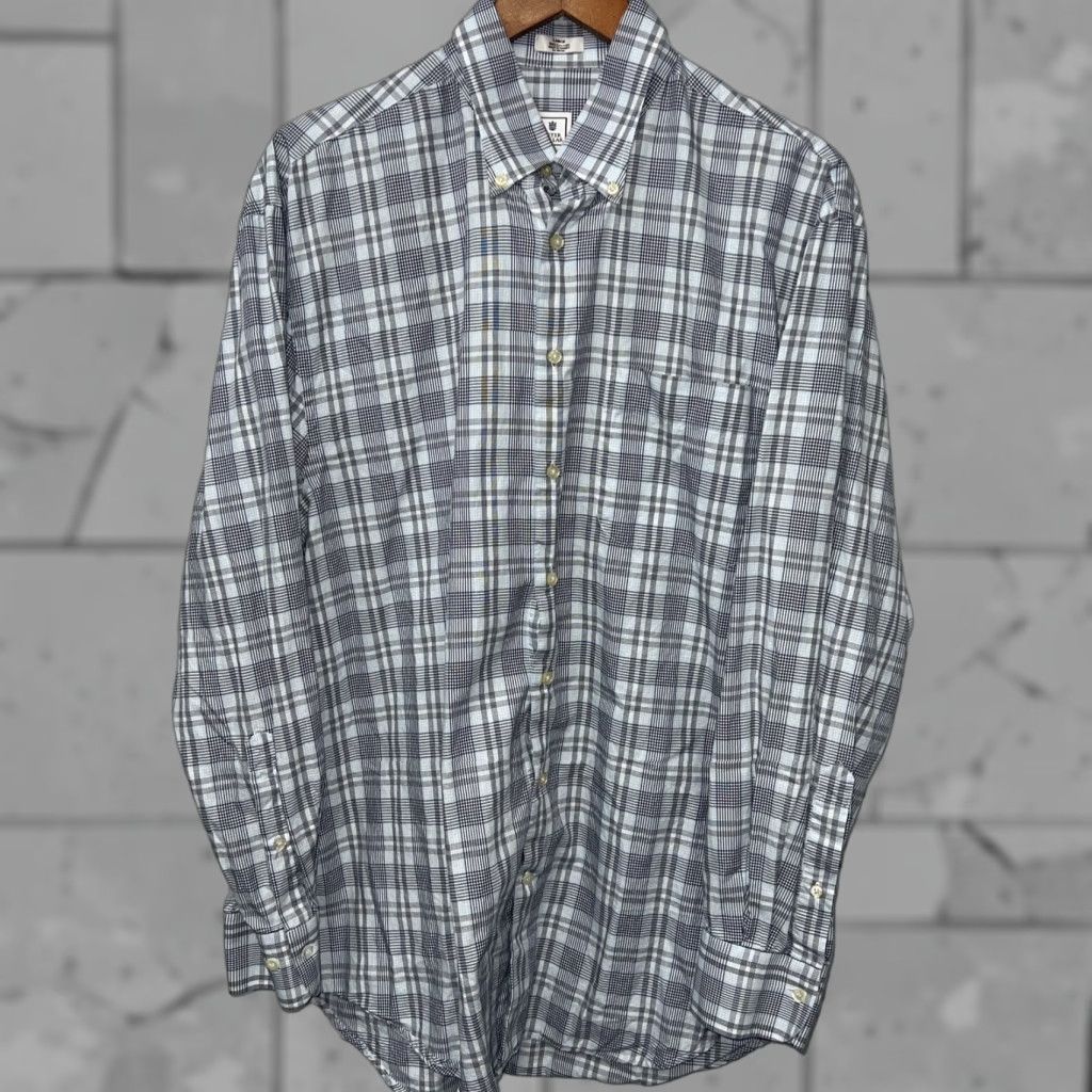Peter Millar VINTAGE Peter Millar Gray Plaid Long Sleeve Button-Up Shirt Men's Size L Size US L / EU 52-54 / 3 - 1 Thumbnail