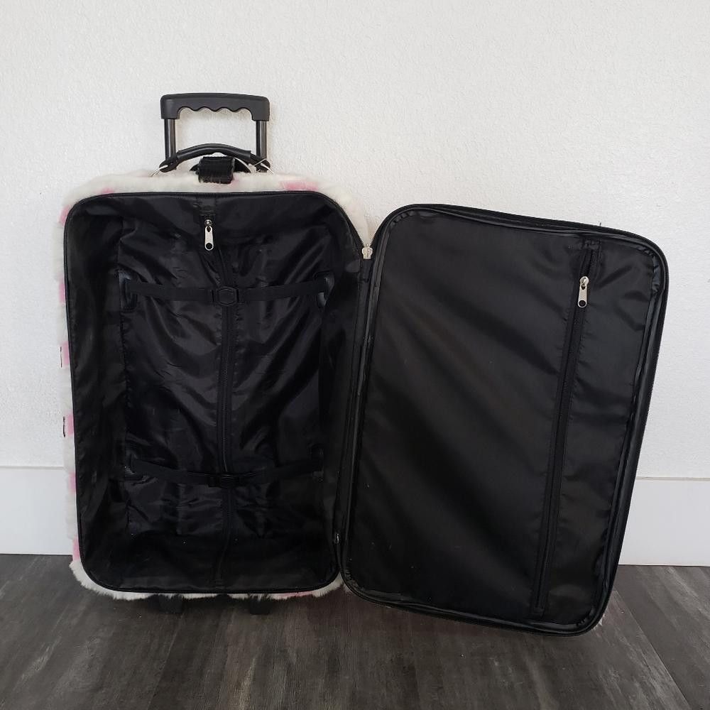 Designer White Pink Faith Knight Faux Fur M Luggage Size ONE SIZE - 5 Thumbnail