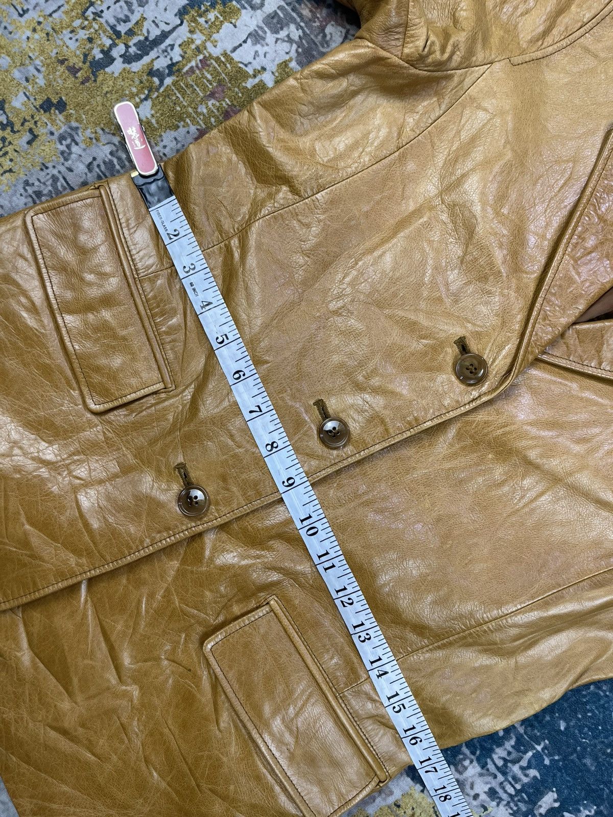 Japanese Brand Pour La Frime Butterscotch Buffalo Hide Leather Blazer Size XS / US 0-2 / IT 36-38 - 10 Thumbnail