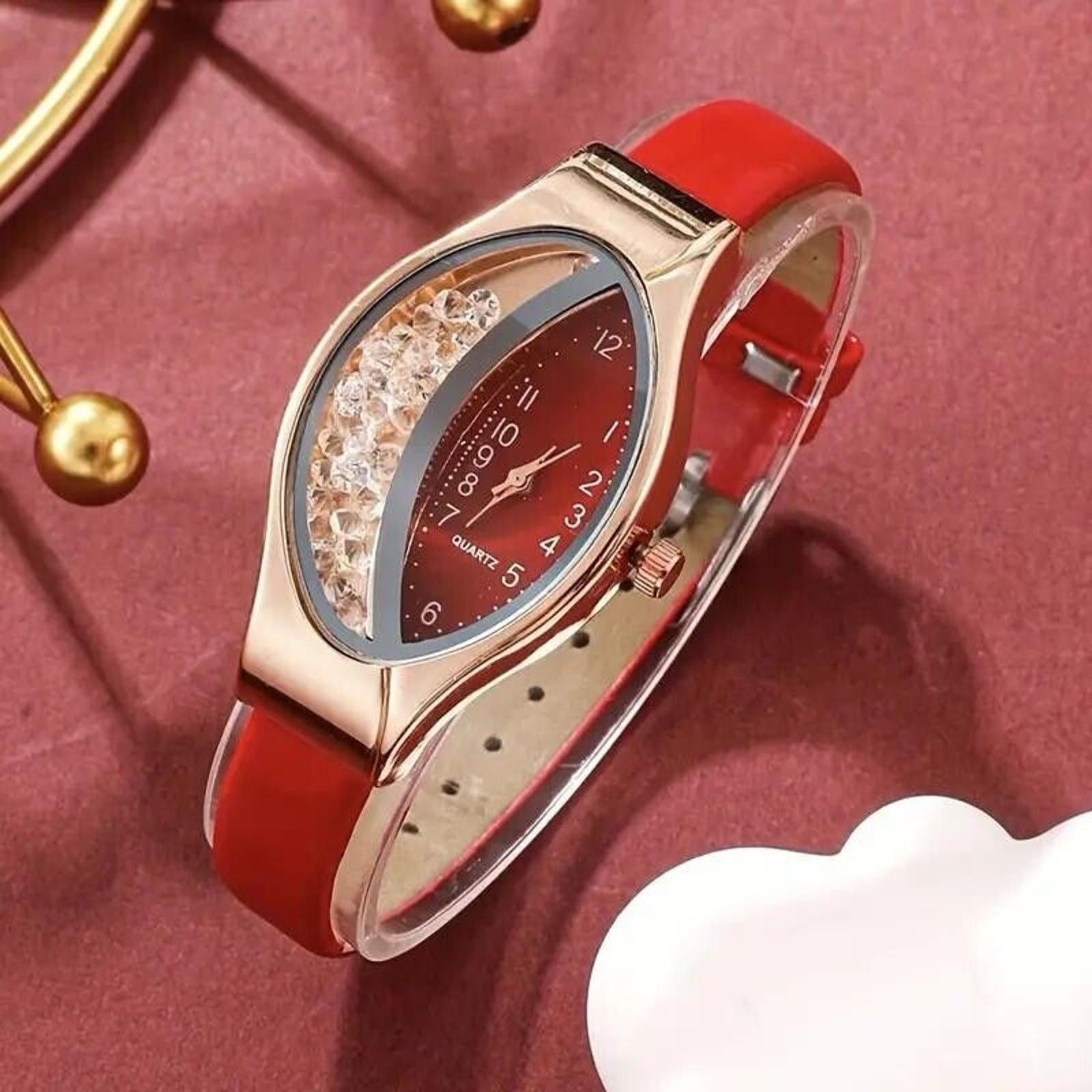 The Unbranded Brand 5pc Jewelry Set Quartz Watch Red Face Necklace Earrings Ring Size ONE SIZE - 2 Thumbnail