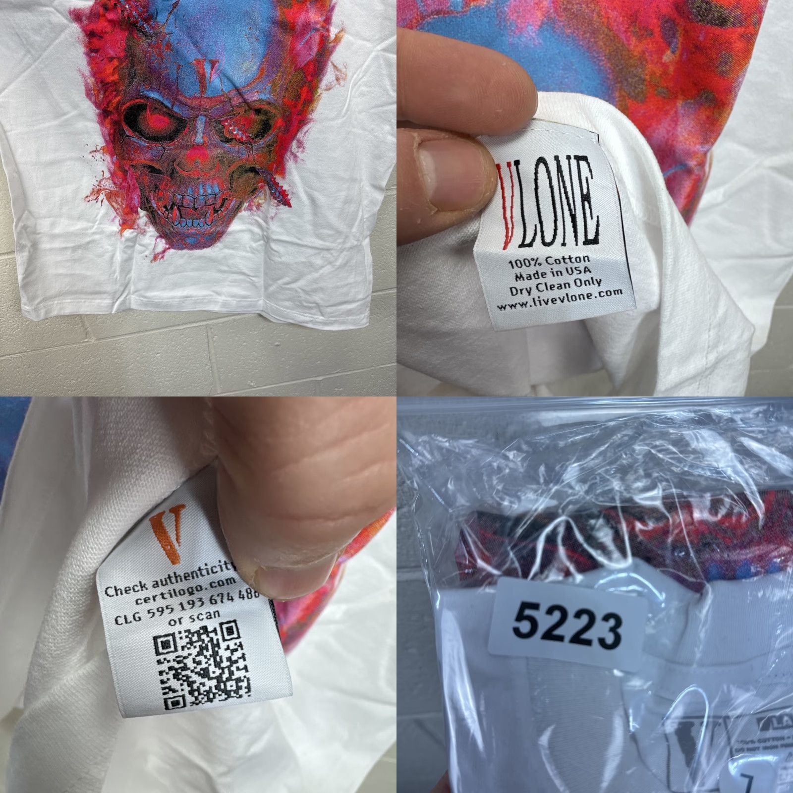 VLONE T-Shirt WHITE Blue Red Flame Skull Limited Edition L Unisex Adults Crew Neck Short Sleeve Graphic Print Cotton Regular Fit Vintage? No.