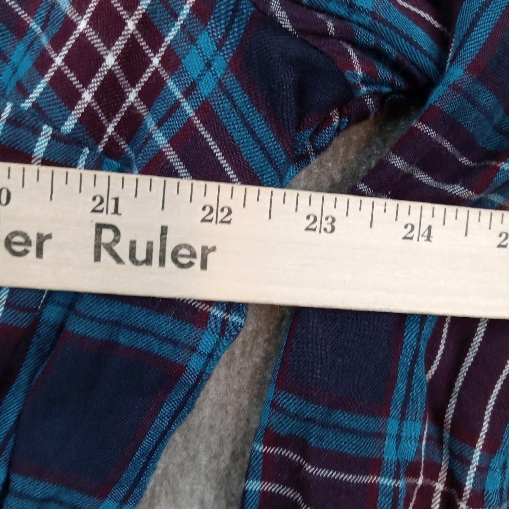 Vintage Lane Bryant Plaid Blouse Womens 18/20 Long Sleeve Elastic Waist Button Purple Blue Rayon Size XXL / US 16-18 / IT 52-54 - 4 Thumbnail