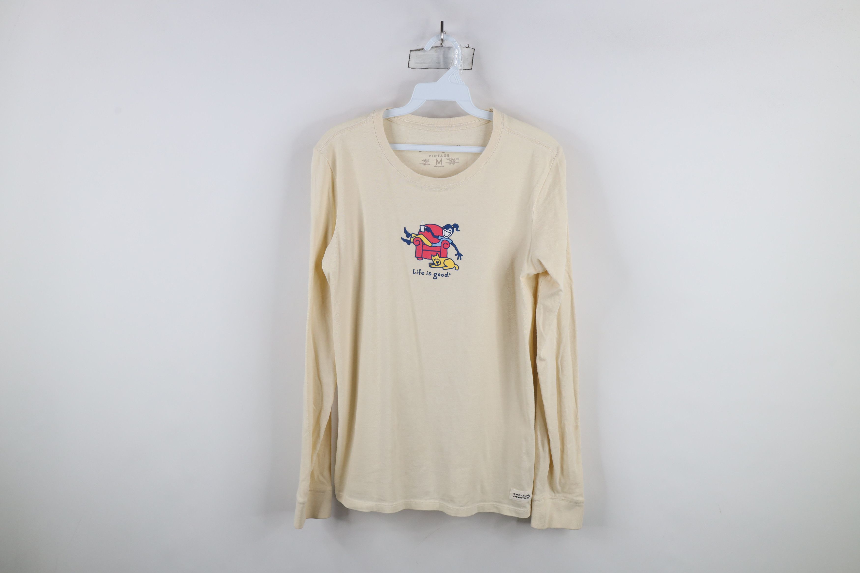 Life is Good × Vintage Vintage Life Is Good Dog Chair Long Sleeve T-Shirt Beige Size US M / EU 48-50 / 2 - 1 Thumbnail