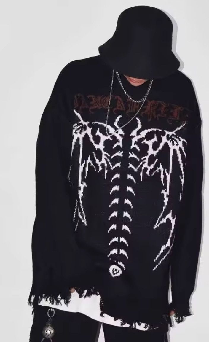 Other Retro Goth Graffiti Torn Jacquard Pullover Knit Sweater Size US L / EU 52-54 / 3 - 2 Thumbnail