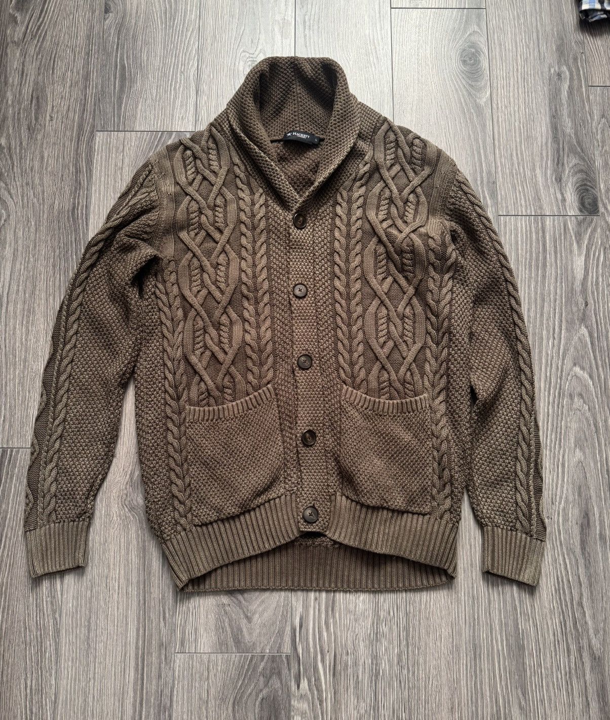 Hackett Hackett Washed Cable Shawl Sweater L Size US L / EU 52-54 / 3 - 3 Thumbnail