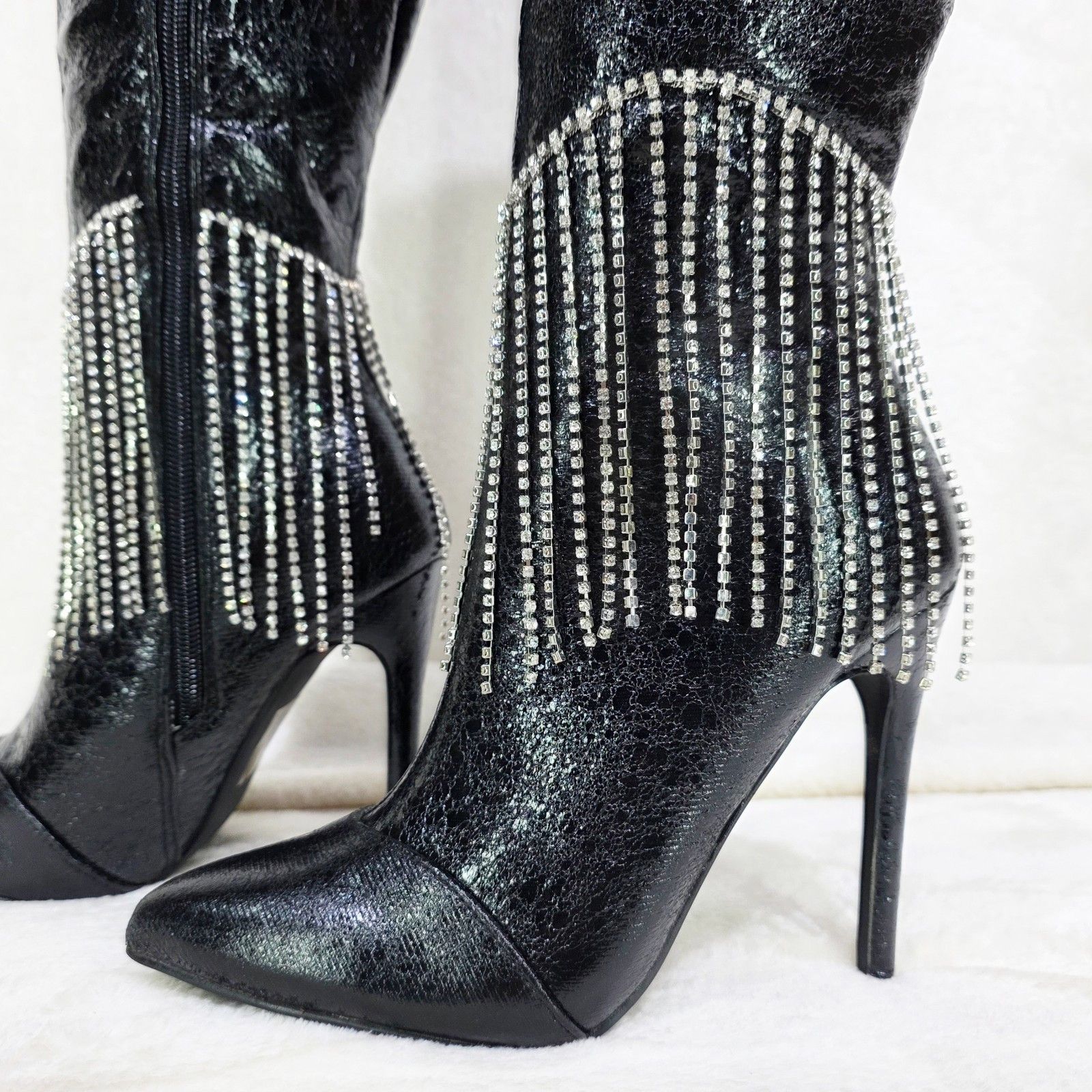 Other Sway Black Knee High Boots Stiletto Heels Icicle Fringe (US Size US 7.5 / IT 37.5 - 6 Thumbnail