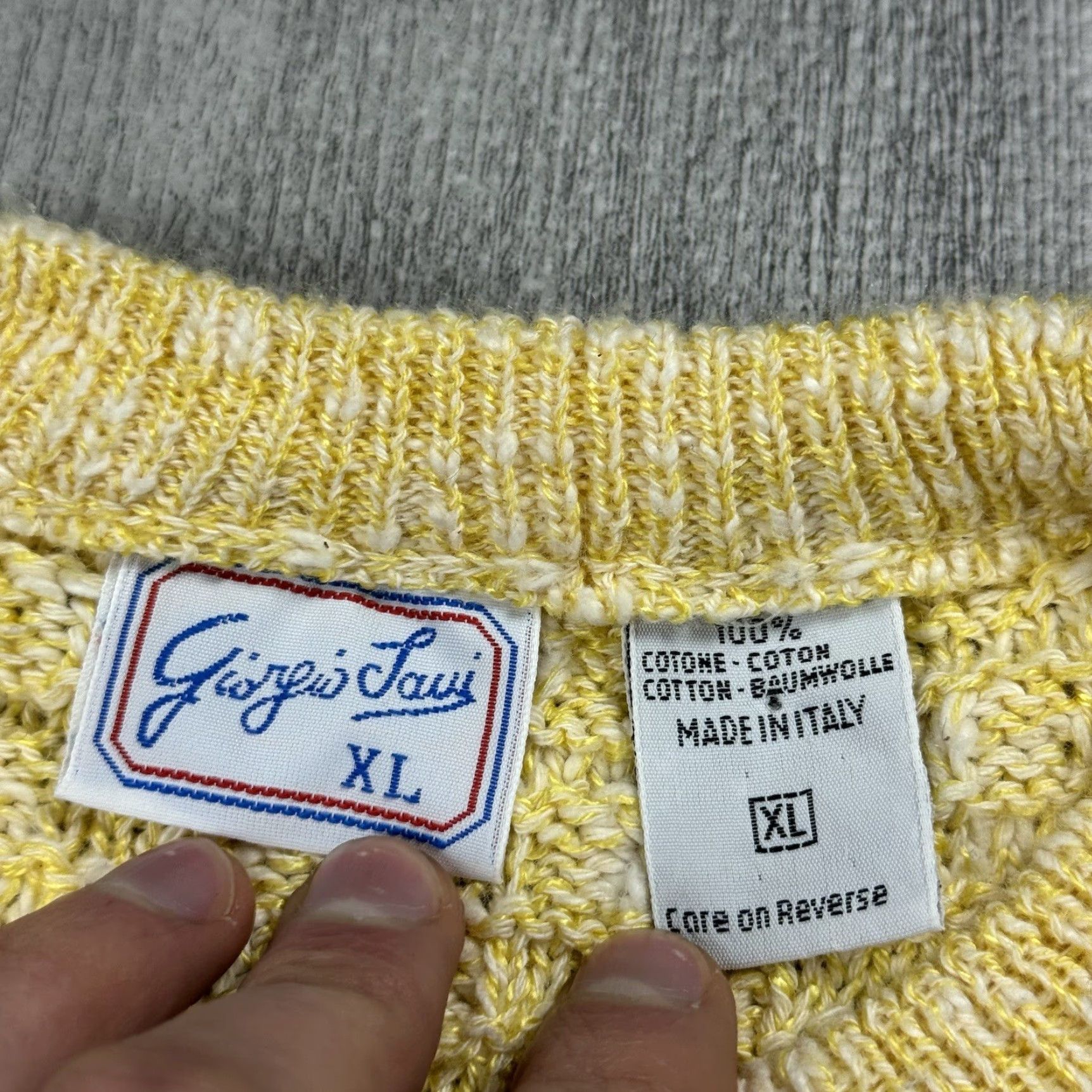 Vintage VINTAGE 90s GIORGIO JAVI Italian Made Cotton Wool Pullover Sweater XL Unisex Classic Crewneck Geometric Yellow Size XL / US 12-14 / IT 48-50 - 5 Thumbnail