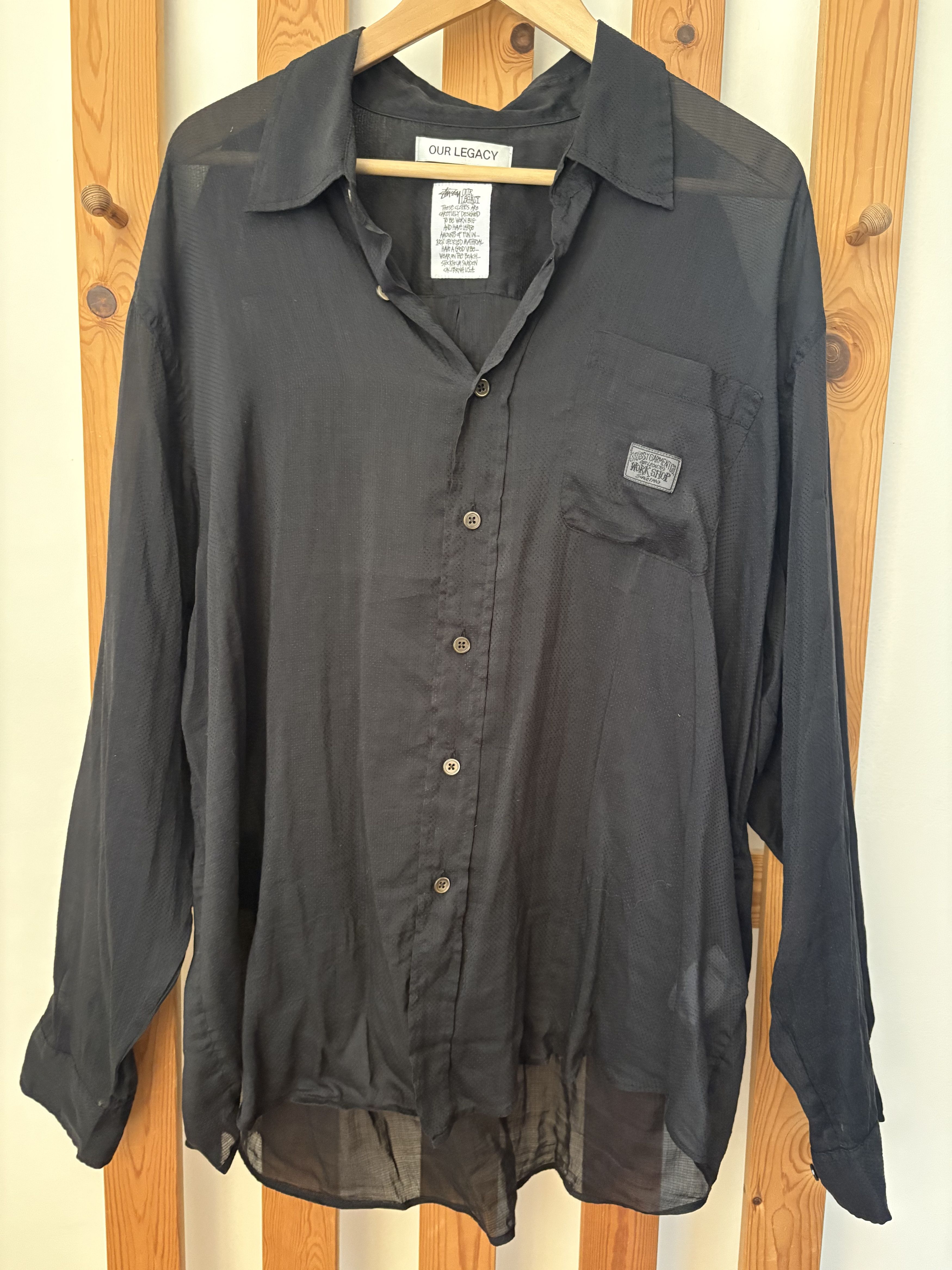 Our Legacy × Stussy Black sheer cotton shirt Size US M / EU 48-50 / 2 - 1 Thumbnail