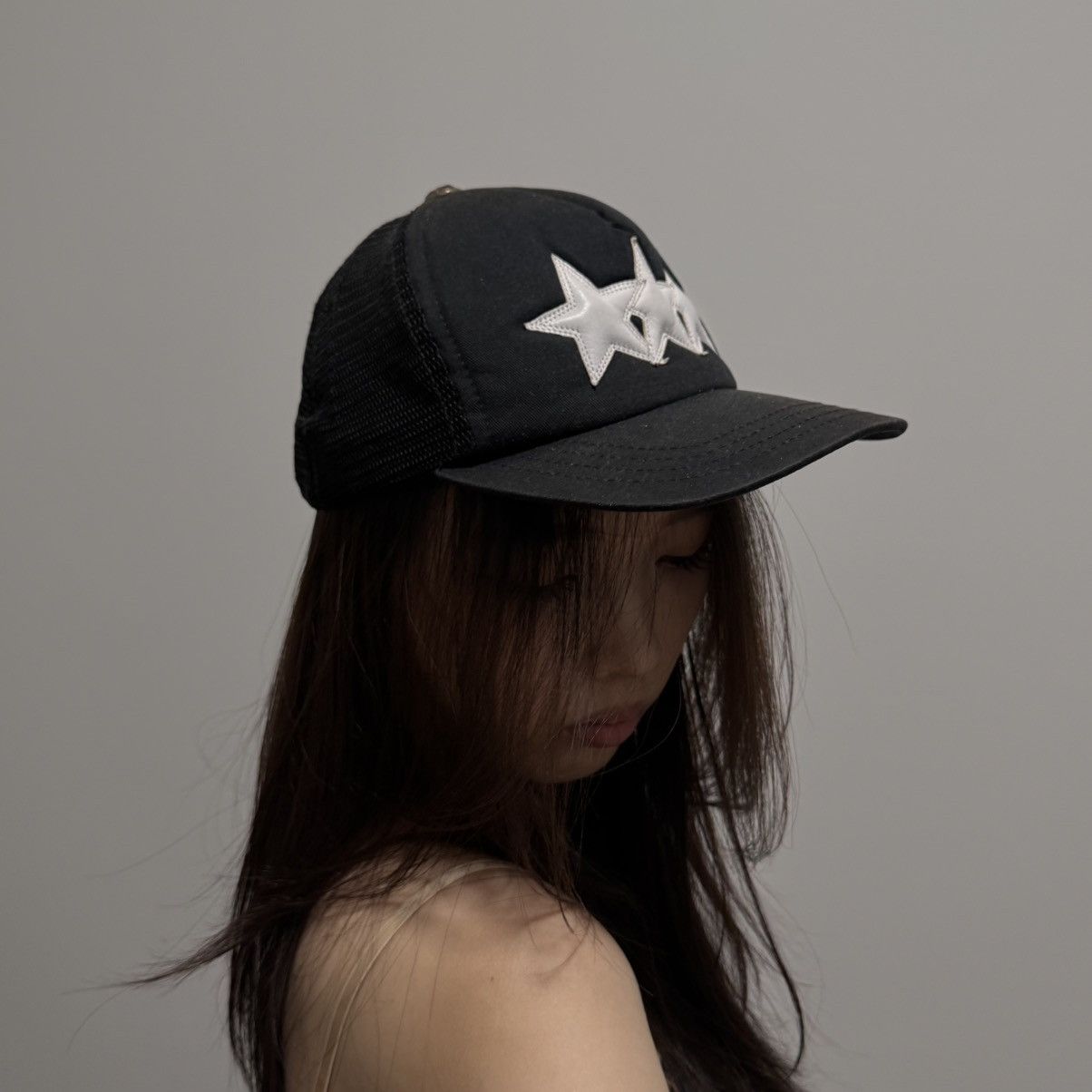 Chrome Hearts Triple Star Leather Patch Trucker Hat