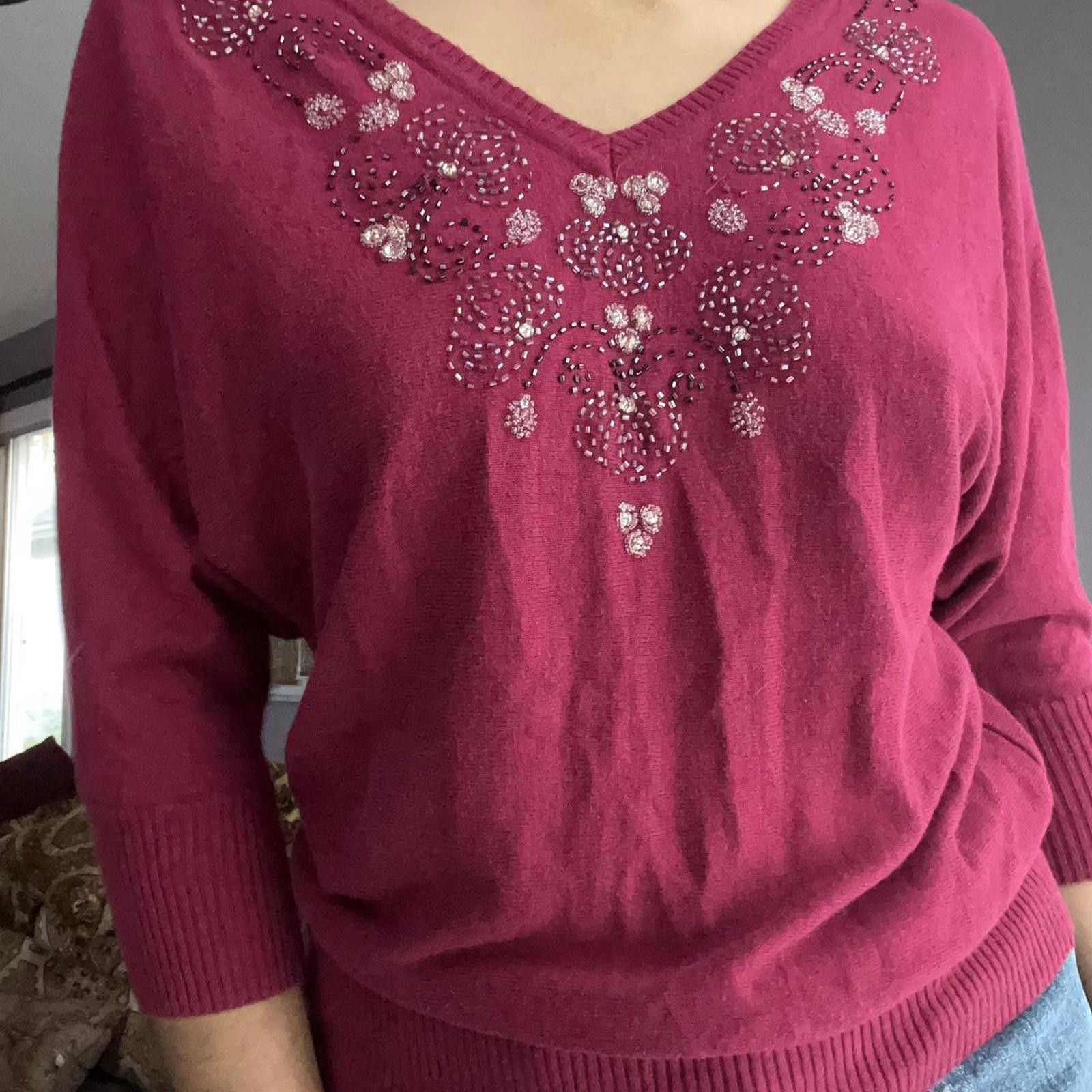 Lauren Conrad Burgundy sweater with beaded neckline Size S / US 4 / IT 40 - 4 Thumbnail