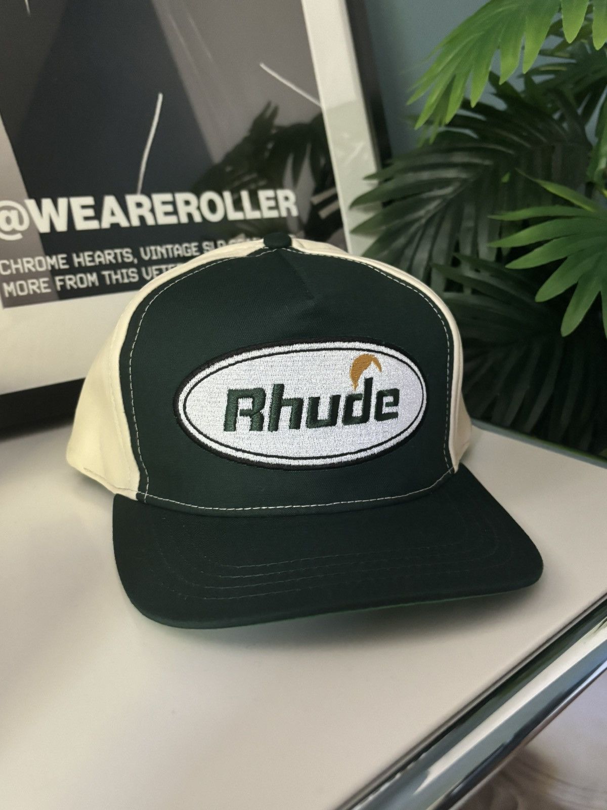 image of Rhude Leather “ Moonlight” Hat in Green, Men's