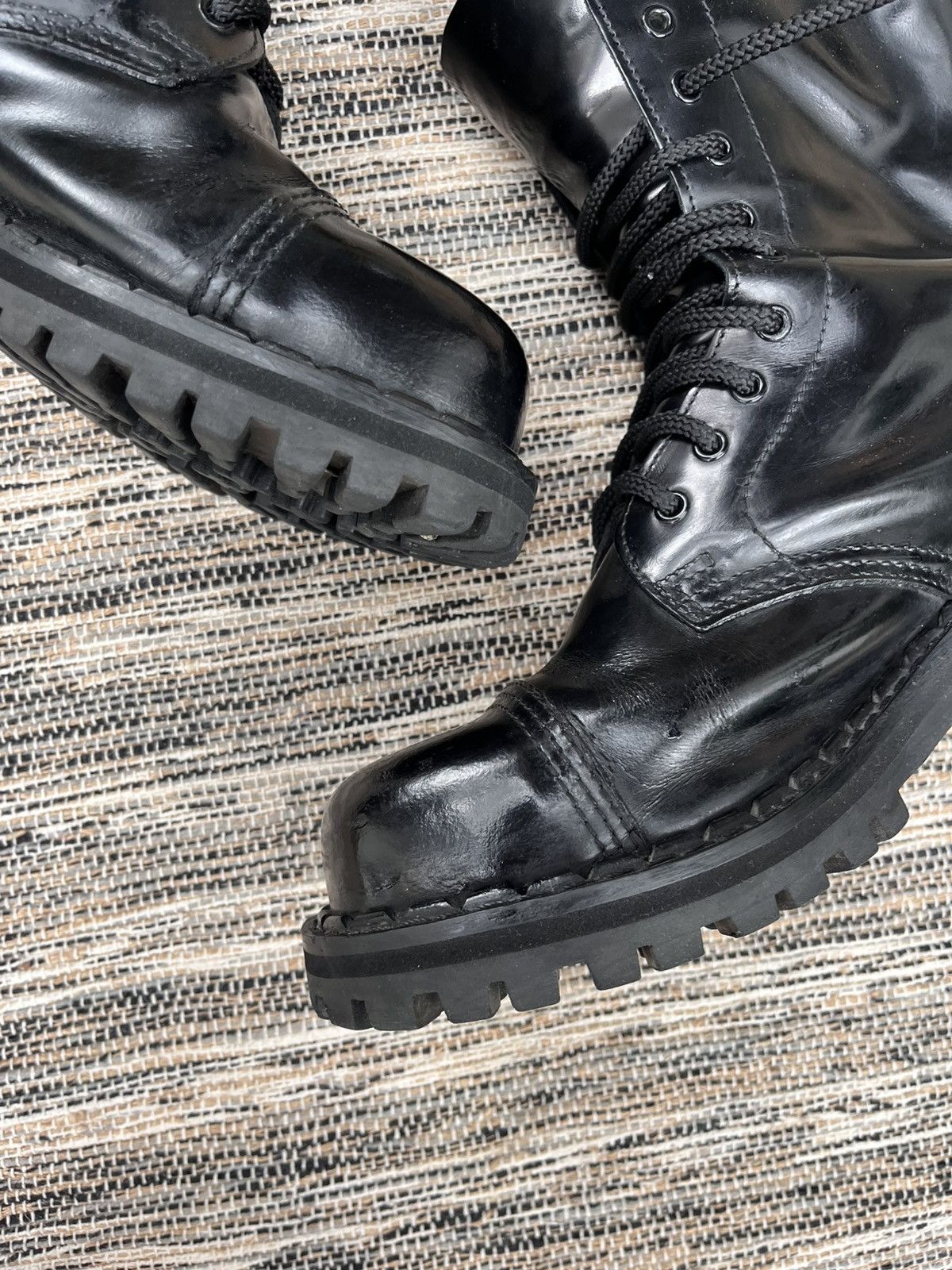New Rock Vintage Steel Black Combat High Boots Military Biker Y2K Size US 10.5 / EU 43-44 - 16 Thumbnail