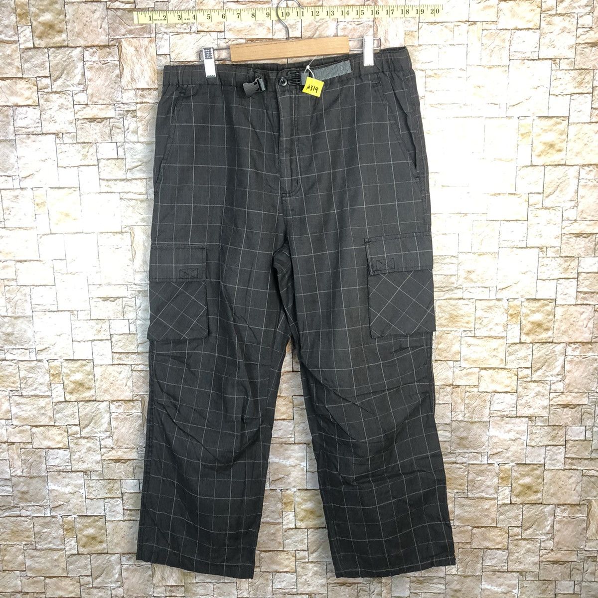 Japanese Brand Cinema Black Checkred Cargo Multipocket Pants #A319 Size US 31 - 1 Thumbnail