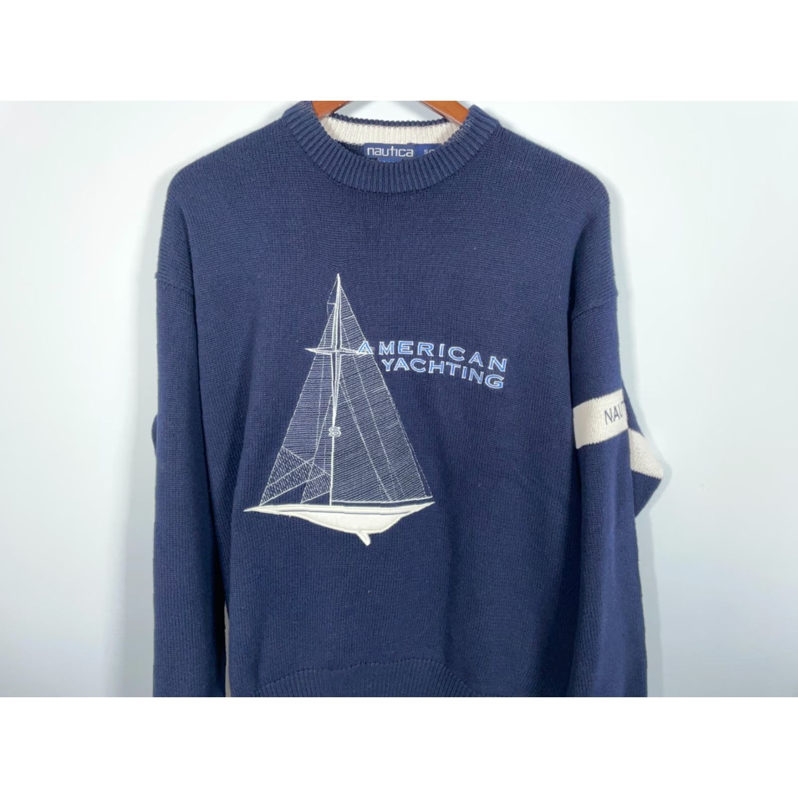 Nautica VINTAGE Nautica Yachting Sweater Shirt Mens Adult Small Dark Blue Embroidered Sailboat Knit 90s Nautical Pullover Size US S / EU 44-46 / 1 - 4 Thumbnail
