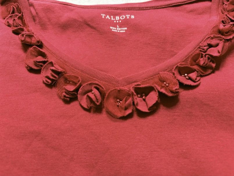 Talbots Talbots Red Ruffle-Trim V-Neck Top – 3/4 Sleeve – Size L Size L / US 10 / IT 46 - 5 Thumbnail
