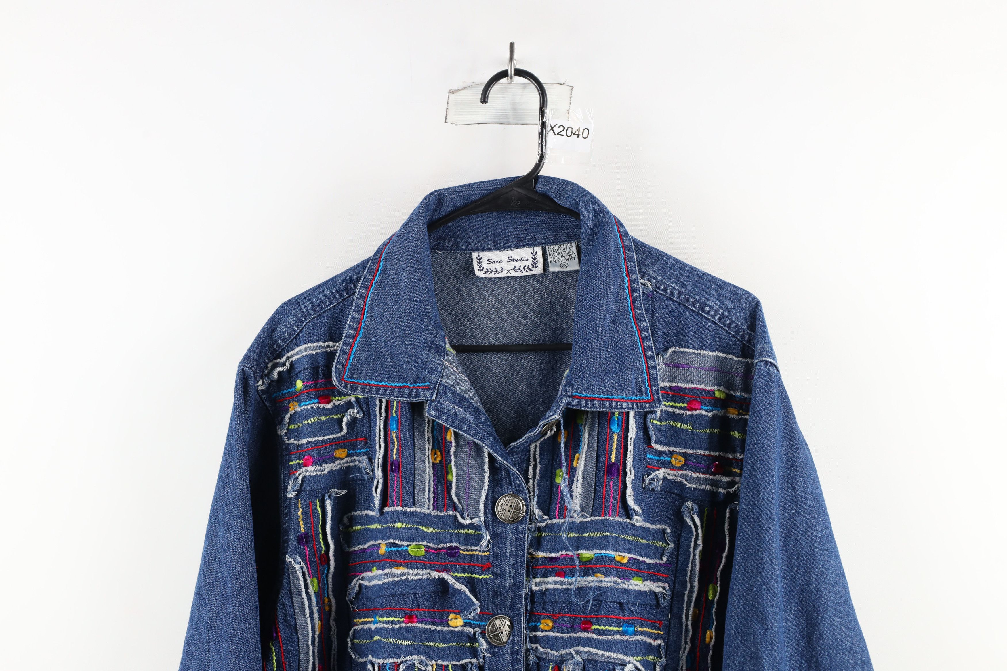 Vintage Vintage 90s Streetwear Patchwork Denim Jean Button Jacket Size XXL / US 16-18 / IT 52-54 - 2 Thumbnail