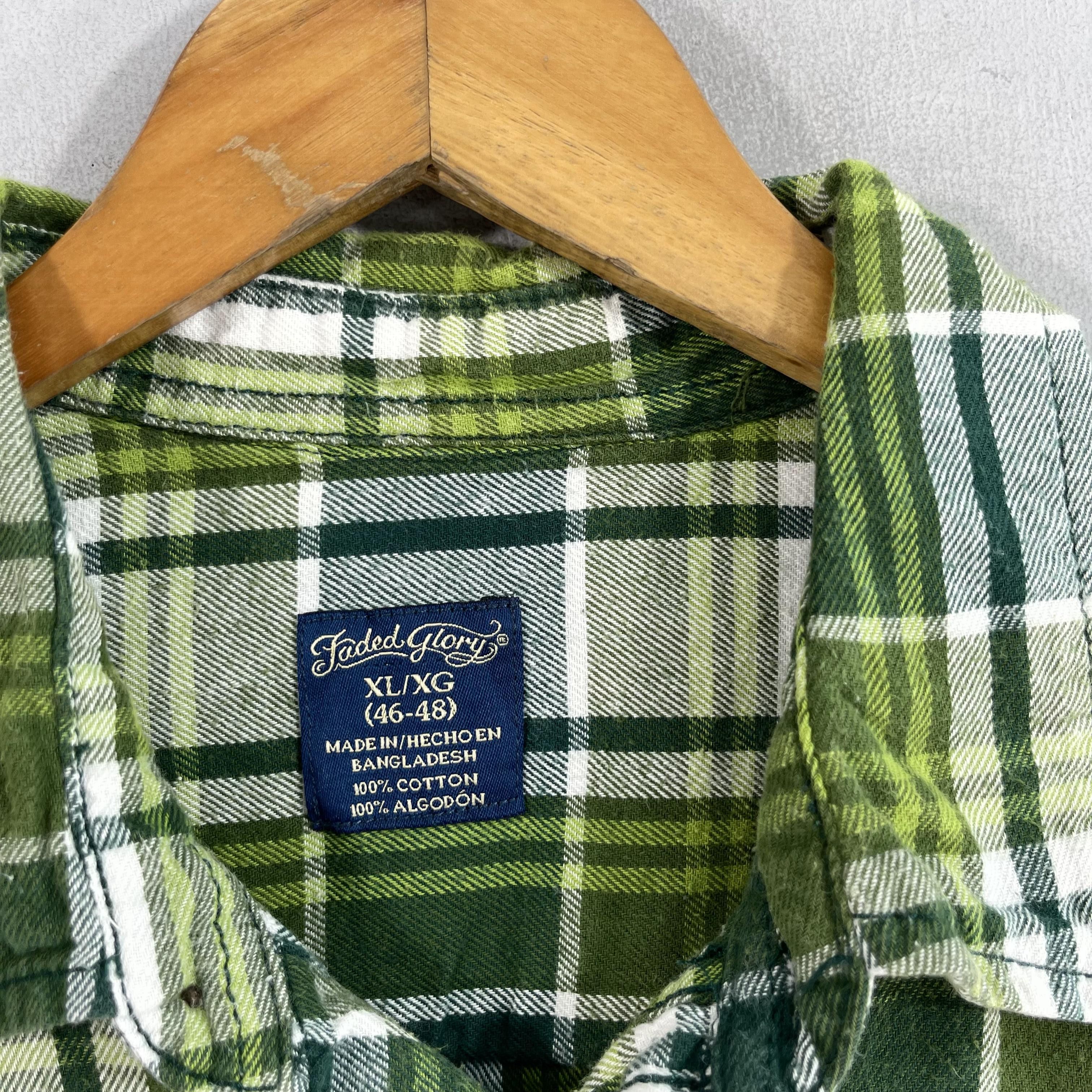 Faded Glory × Flannel FADED GLORY Checkered Plaid Green Flannel Shirt Button Up Size US XL / EU 56 / 4 - 5 Thumbnail