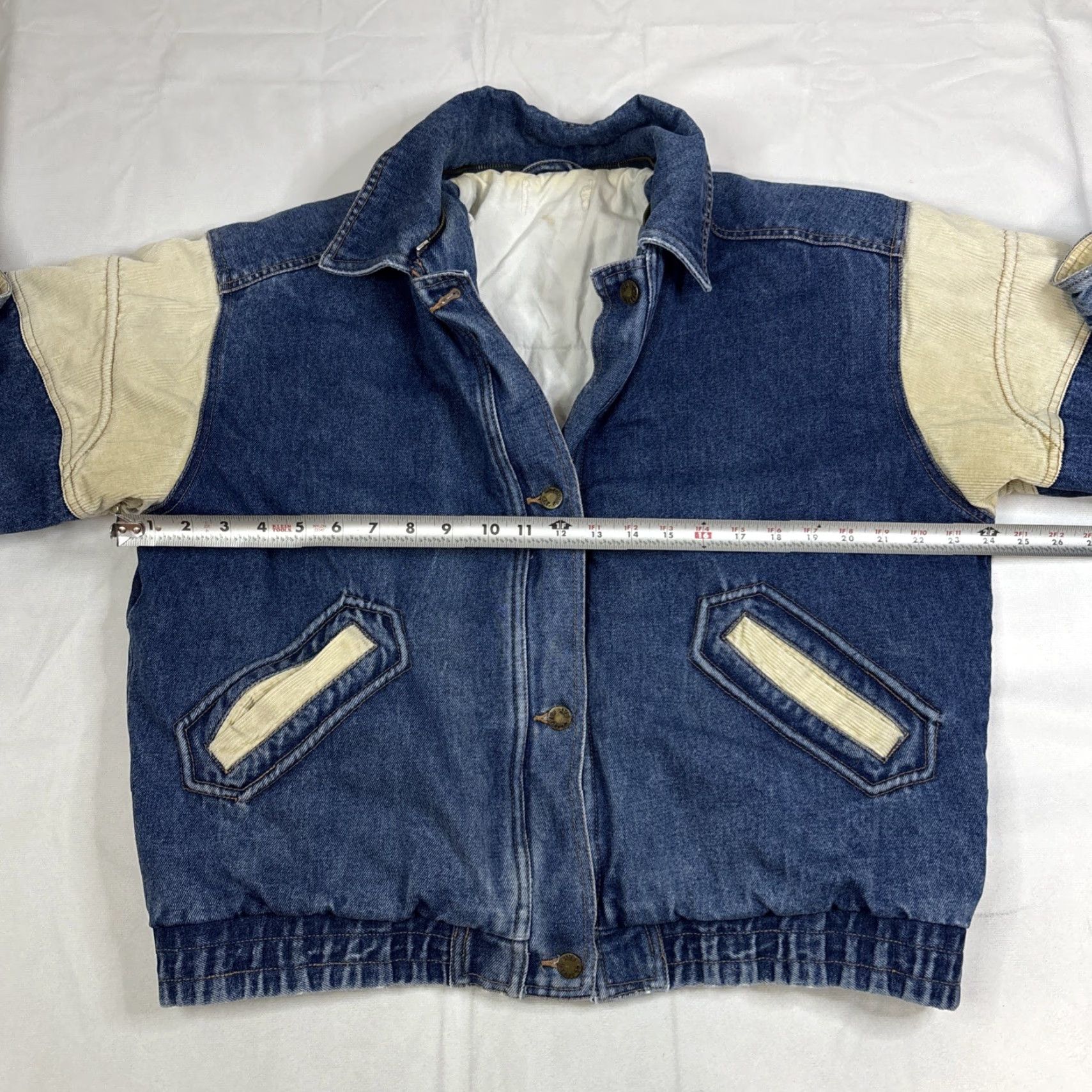 Denime Clipper Bay Jacket Women L Blue Denim Corduroy Short Insulated Size 36" / US 14 / IT 50 - 4 Thumbnail