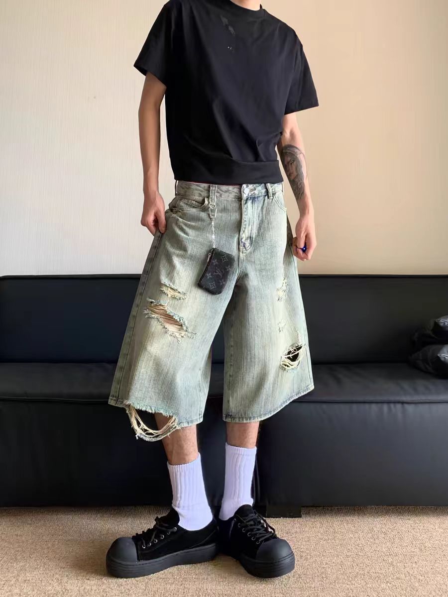 Japanese Brand × Vintage Vintage casual beggar's ripped baggy denim shorts Size US 34 / EU 50 - 1 Thumbnail
