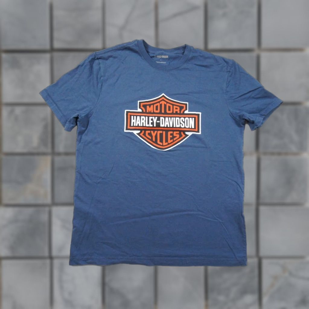 Harley Davidson Harley-Davidson Men's T-Shirt Large Blue Motorcycle Biker Crew Neck Cotton Logo Short Sleeve All Seasons Size US L / EU 52-54 / 3 - 1 Thumbnail