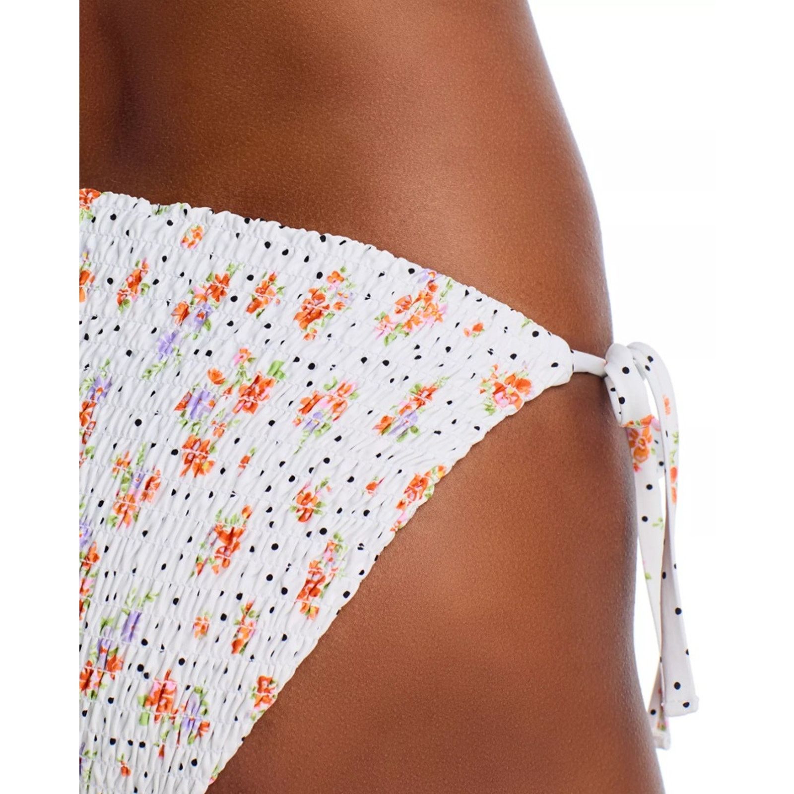 AQUA AQUA Women White Floral Tie Side Swim Bikini Bottom Size XL Size ONE SIZE - 4 Thumbnail