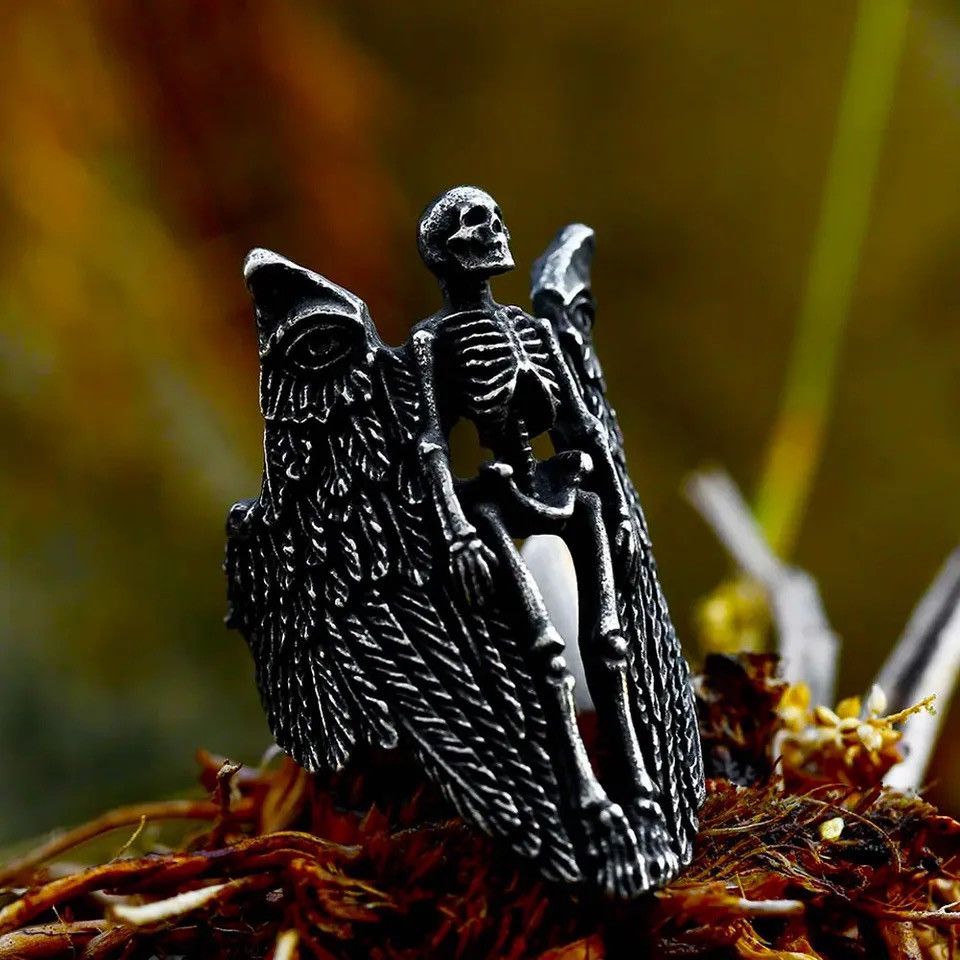 Jewelry Creative Skull Angel Wing Ring Size ONE SIZE - 4 Thumbnail