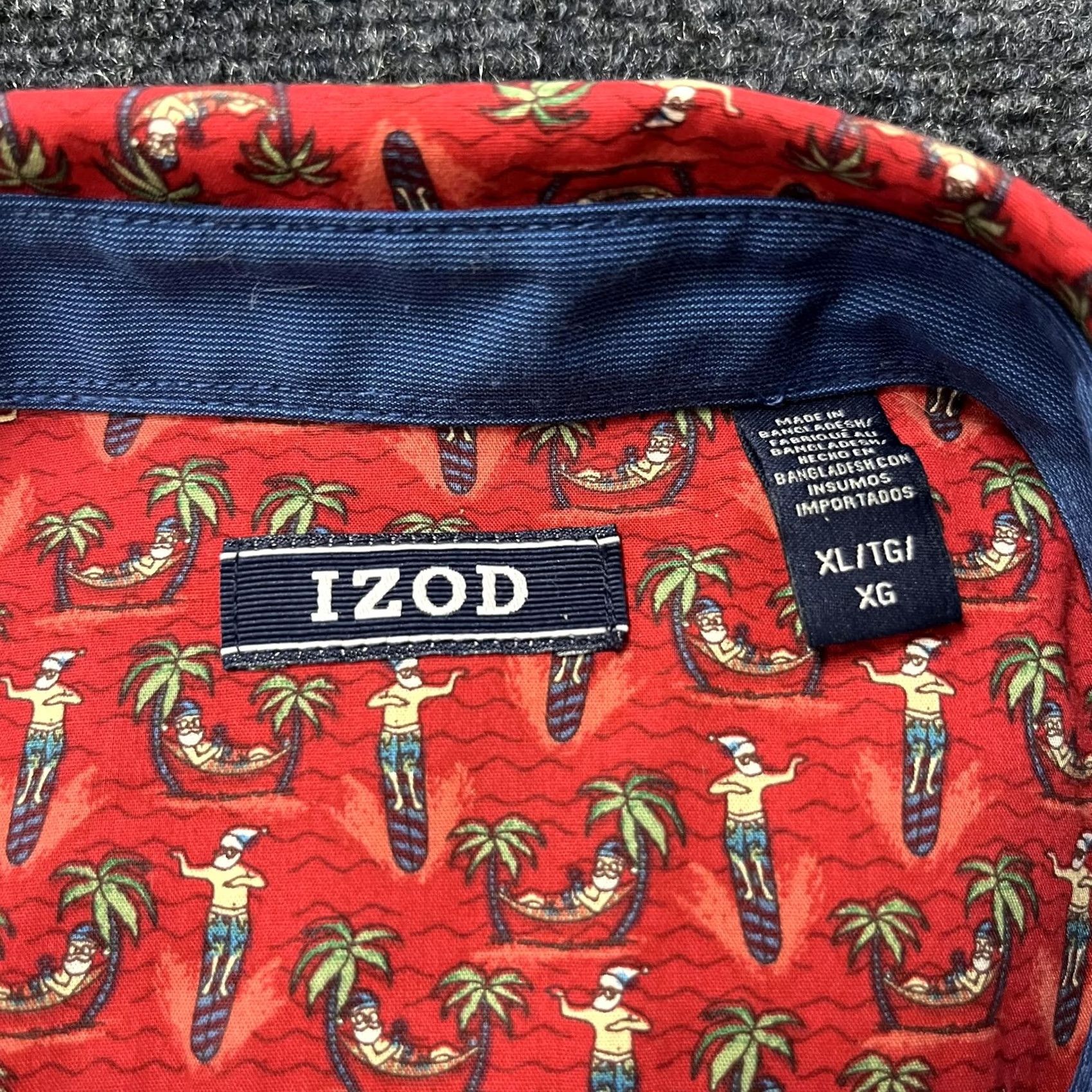 Izod IZOD Mens XL Red Holiday Santa Palm Tree Button Down Shirt Size US XL / EU 56 / 4 - 3 Thumbnail