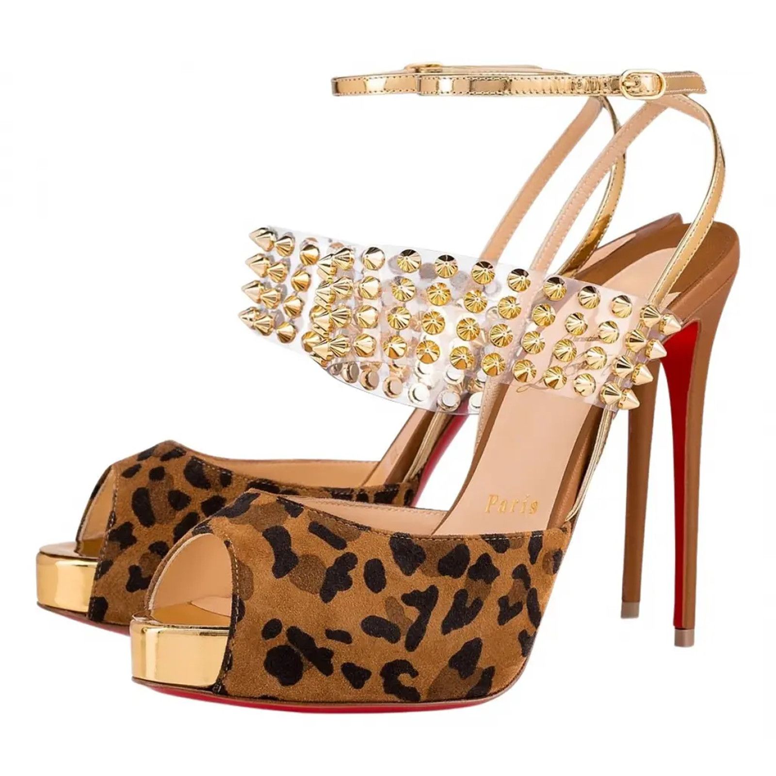 Christian Louboutin Levitagirl 120 Leopard PVC Spike Ankle Strap Heel Pump 36 Size US 6 / IT 36 - 1 Thumbnail
