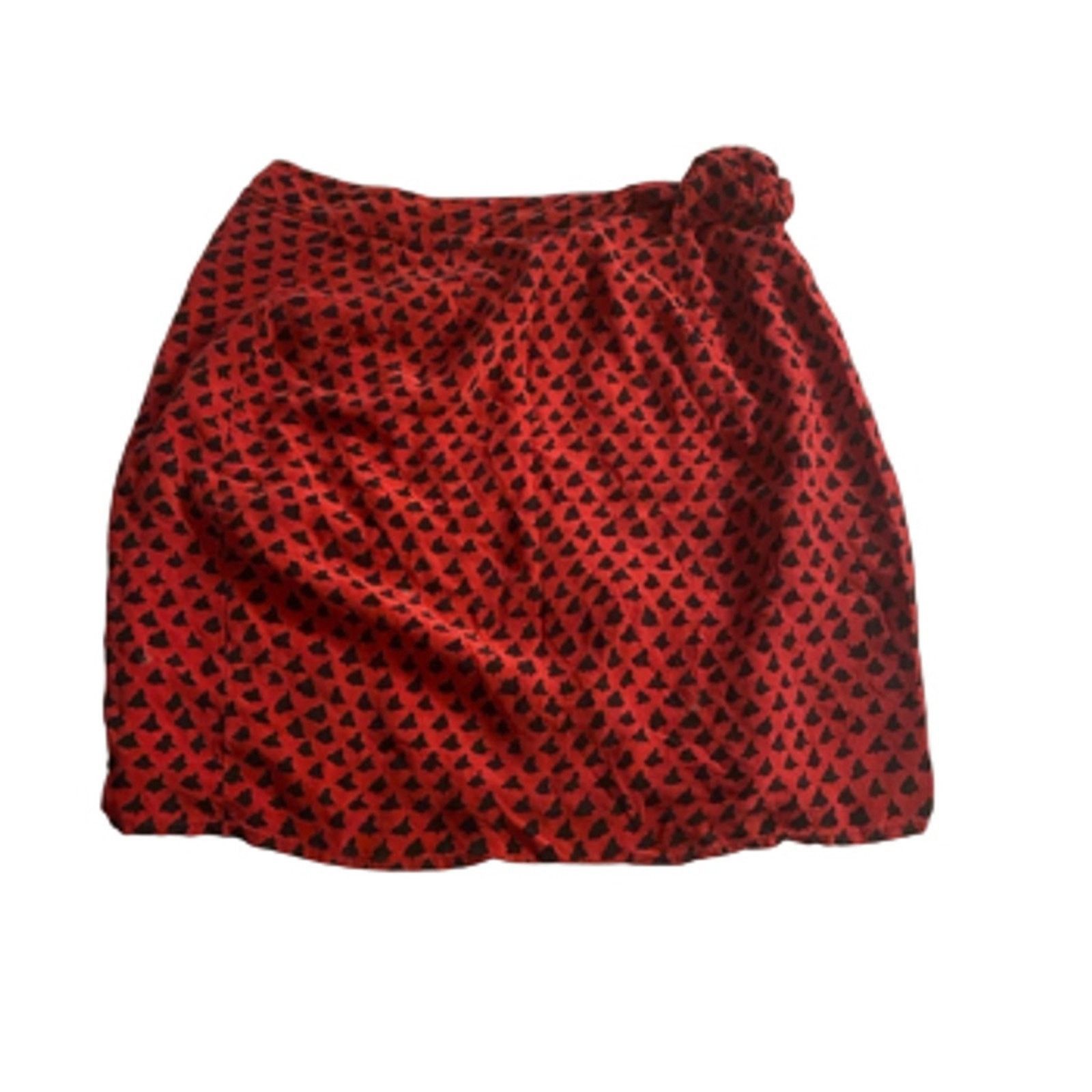 Nordstrom Vintage Chic Modernist Silk Tie Wrap Skirt Red Black Size 25" / US 0 / IT 36 - 2 Thumbnail