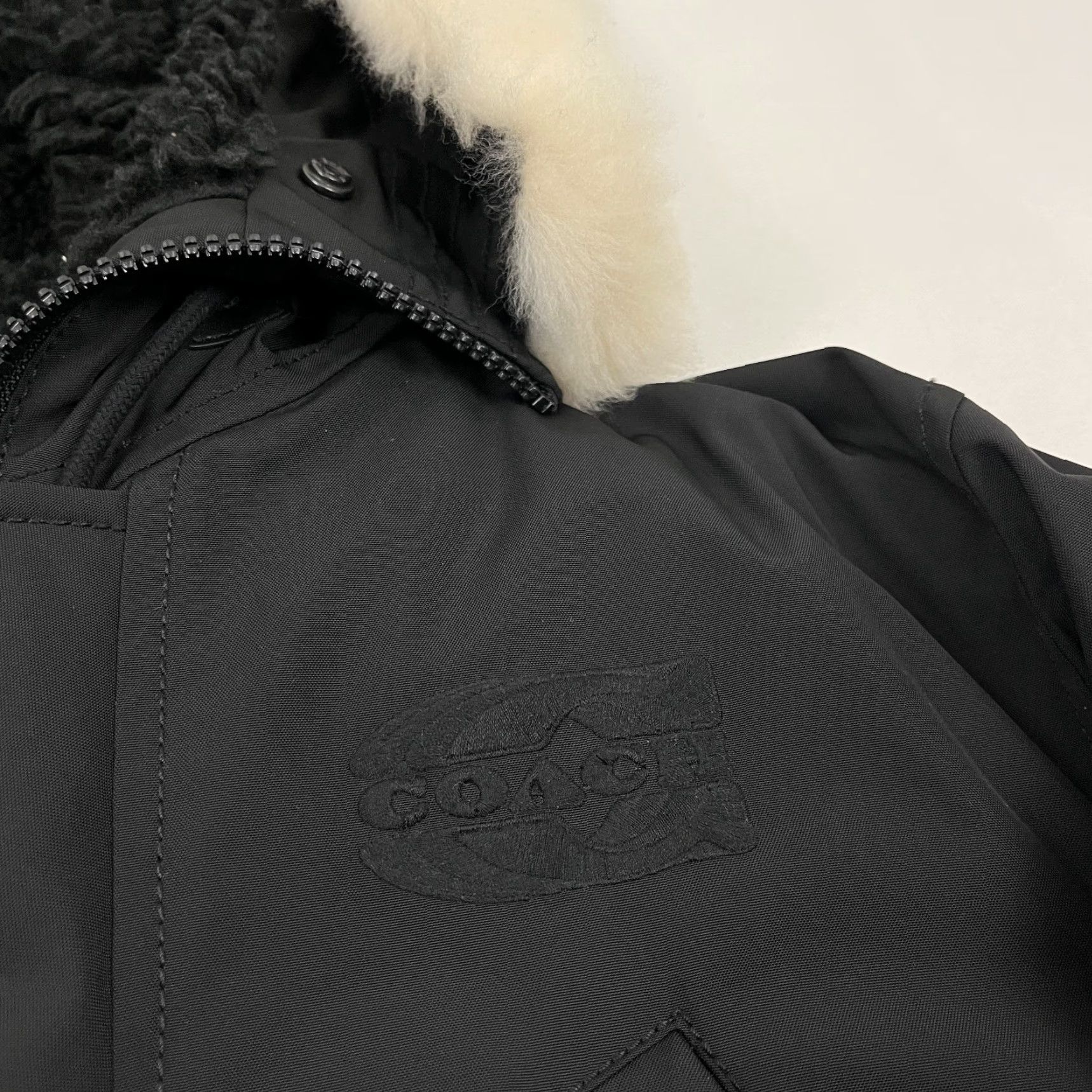 Coach Coach Jacket Parka Mens M Black Hooded Short Parka Puffer Shearling Lined Coat Casual, Travel, Workwear Logo Zipper Embroidered Wool? No. Size US 31 - 2 Thumbnail