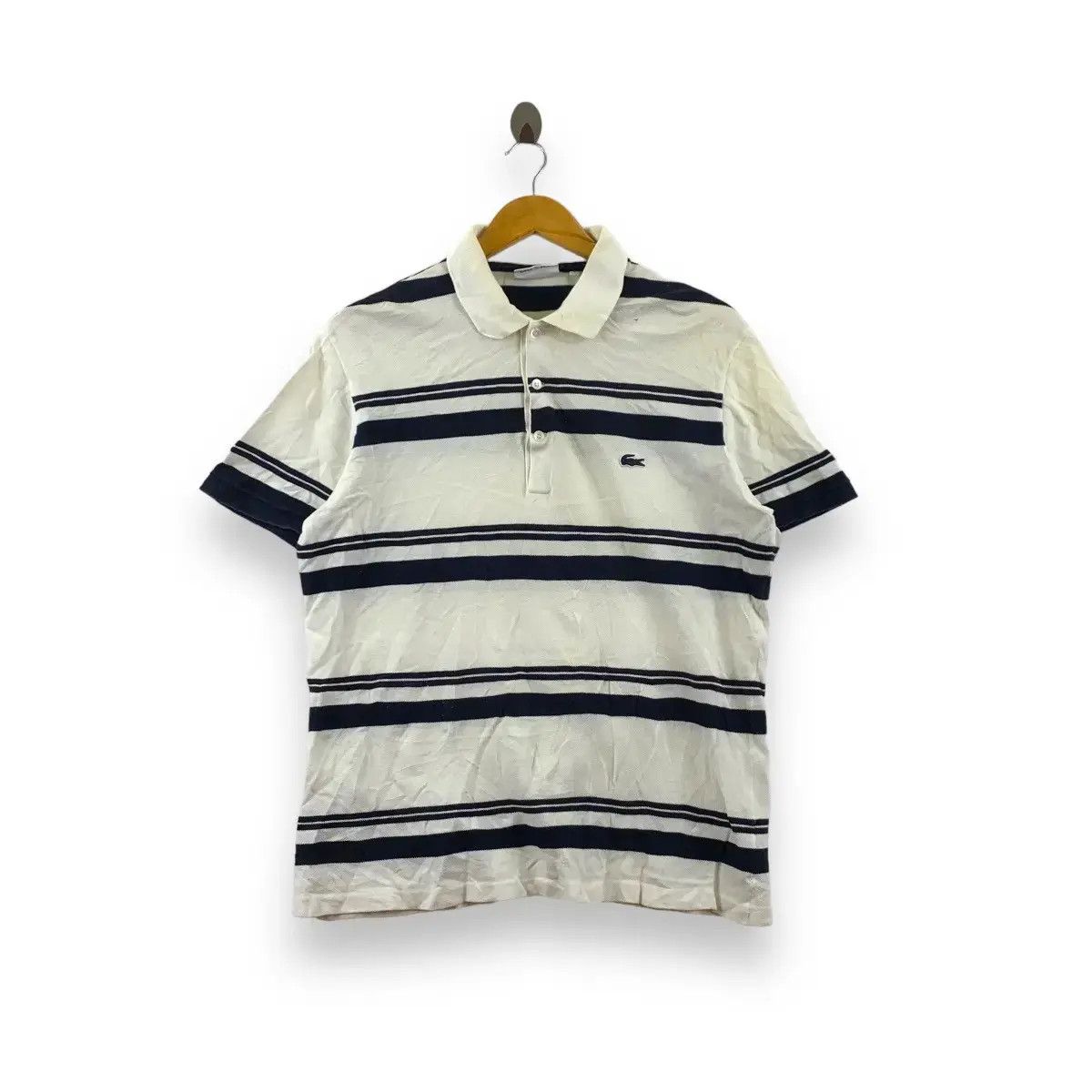 LACOSTE Made In France Embossed Logo Striped Polo Tee Shirt