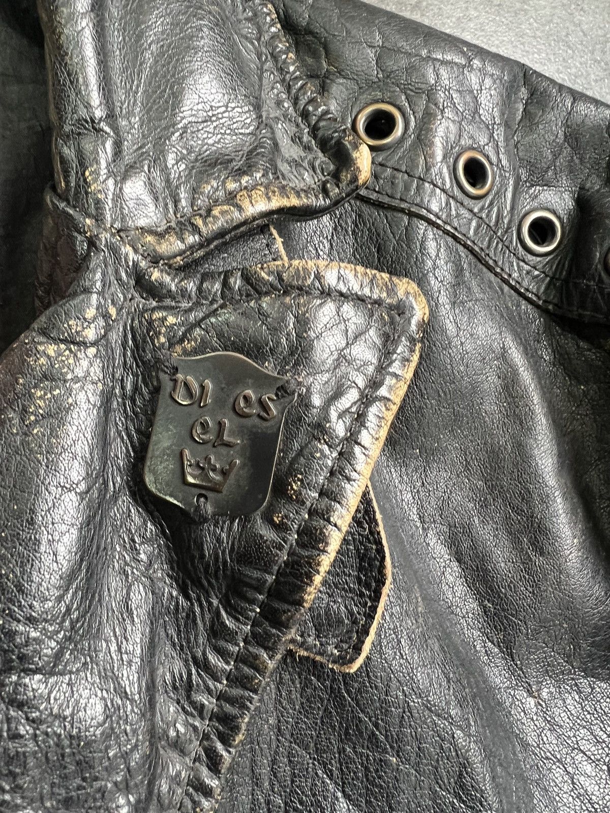 Diesel Vintage 90s Diesel crazy faded Leather moto coat jacket Size US XL / EU 56 / 4 - 14 Thumbnail