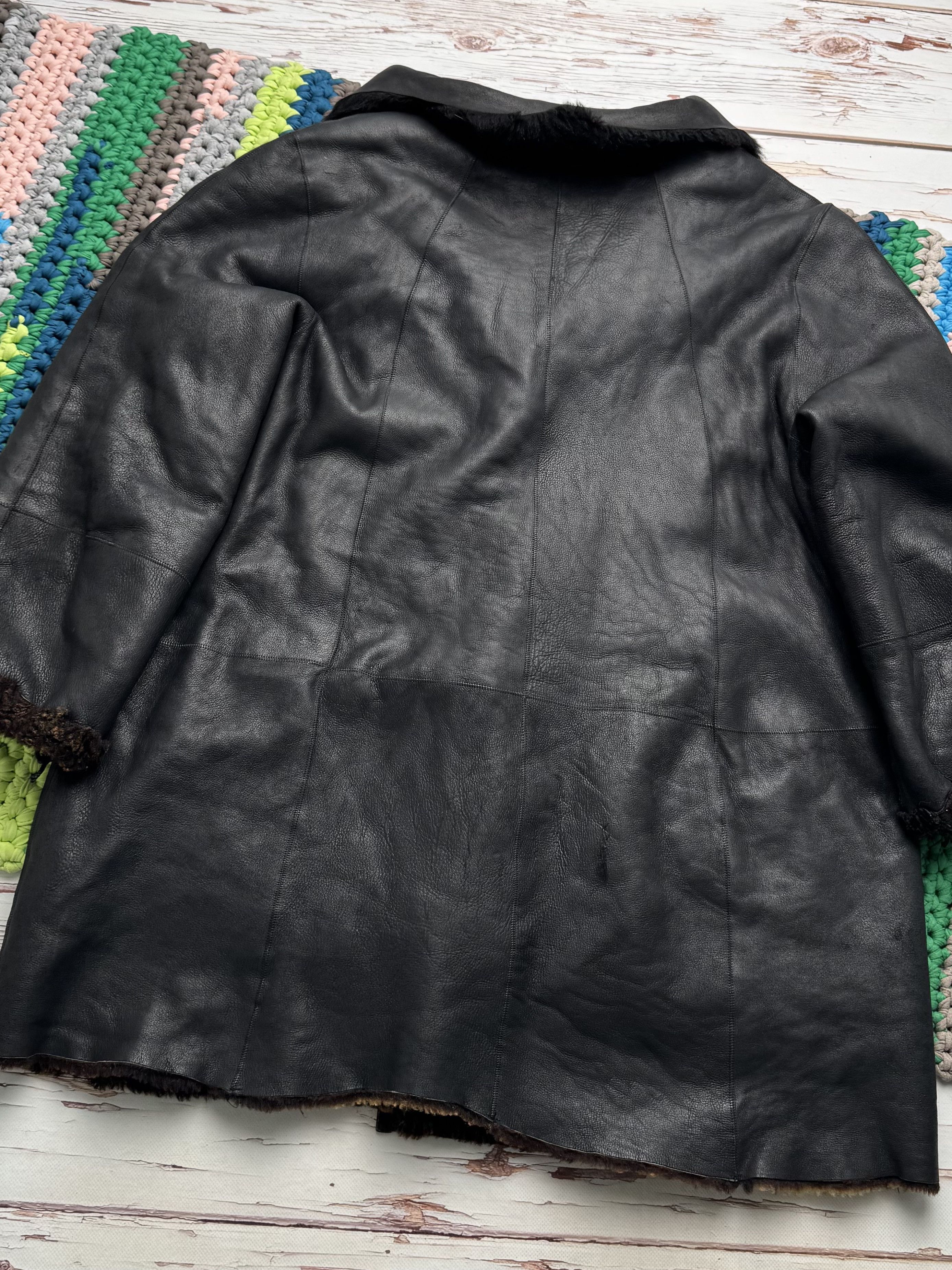 Vintage Vintage Black Shearling Leather Coat Winter Jacket Y2K (ET1) Size XL / US 12-14 / IT 48-50 - 13 Thumbnail