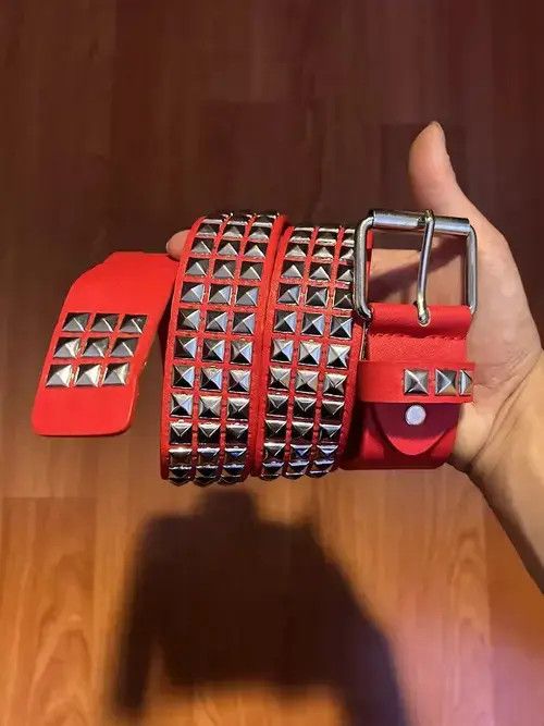 VIBE Pyramid Studded Belt (red) Size ONE SIZE - 4 Thumbnail