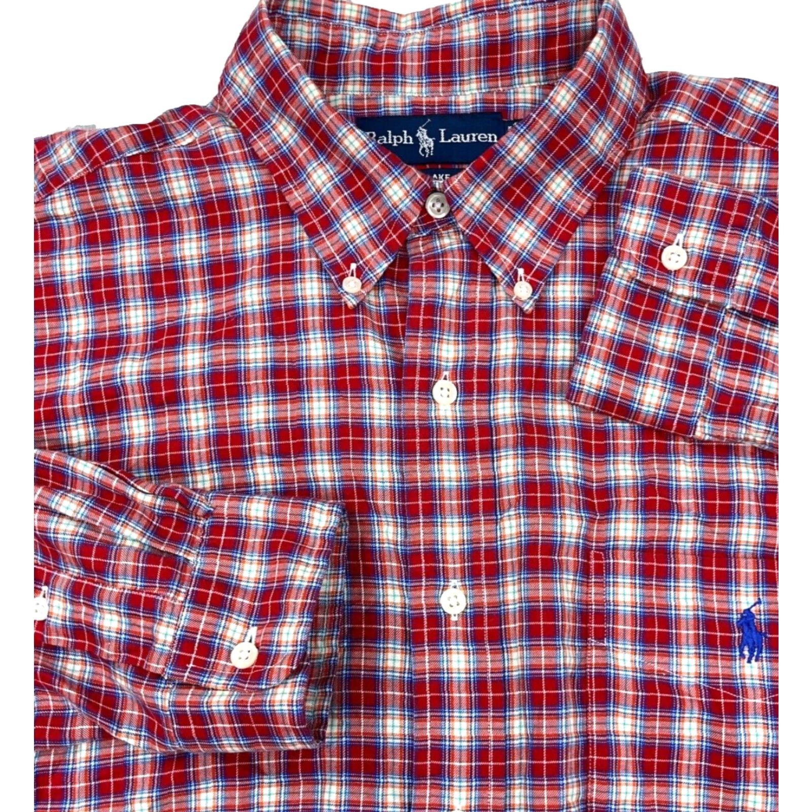 Ralph Lauren Ralph Lauren Button-Up Shirt Men Large Red Plaid Flannel Cotton Casual Classic Size 42R - 2 Thumbnail