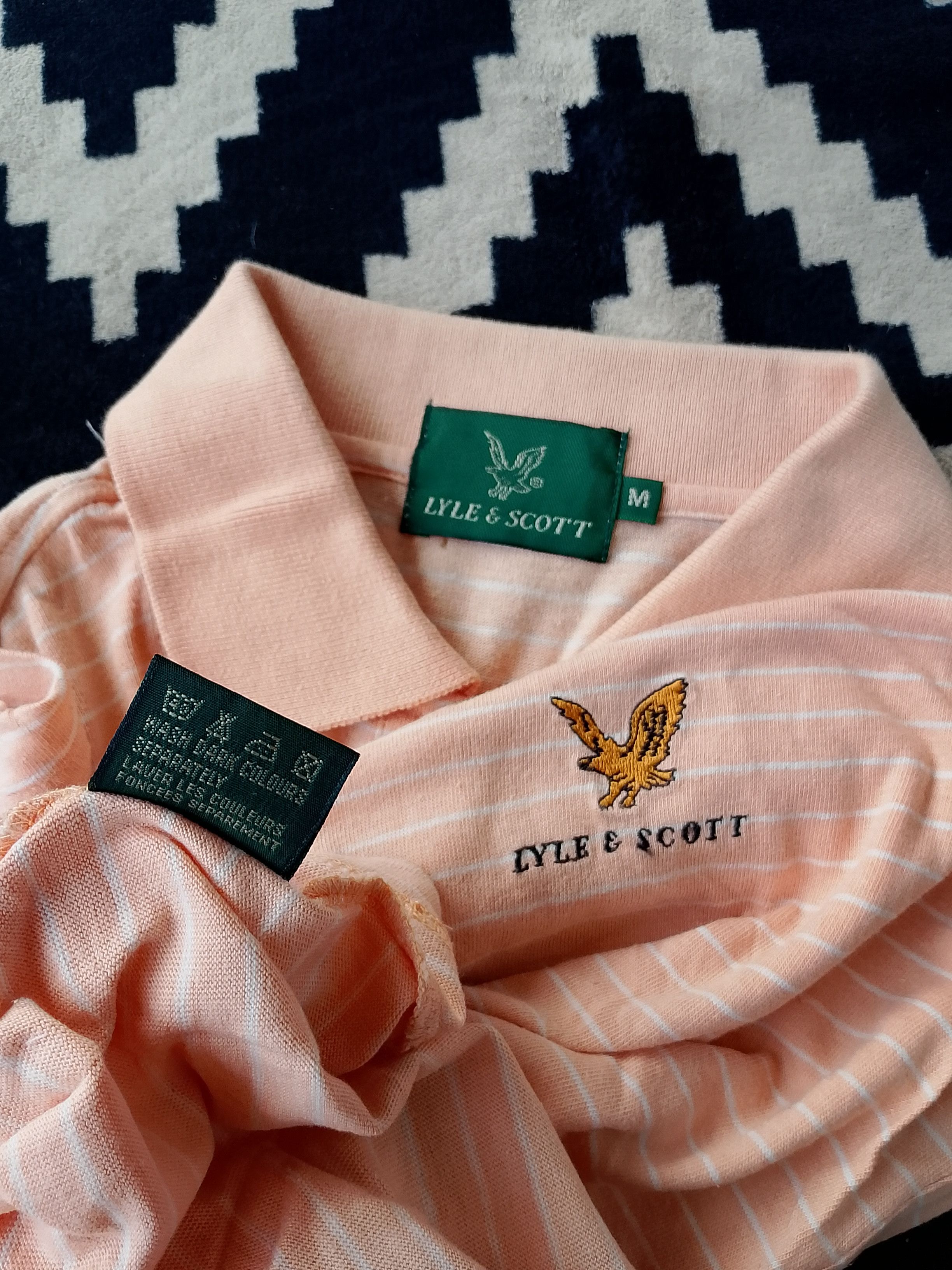 Lyle & Scott Vintage Lyle & Scott Peach Microstripe Polo - Golden Eagle Size US M / EU 48-50 / 2 - 7 Thumbnail