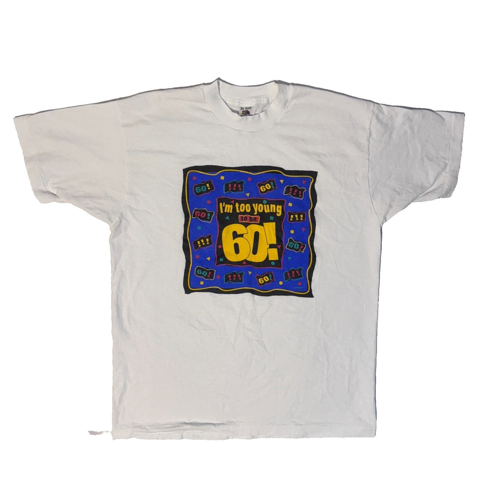 Fruit Of The Loom Vintage 90s Amscan "Im Too Young To Be 60!" Funny Birthday T Size US XL / EU 56 / 4 - 1 Preview